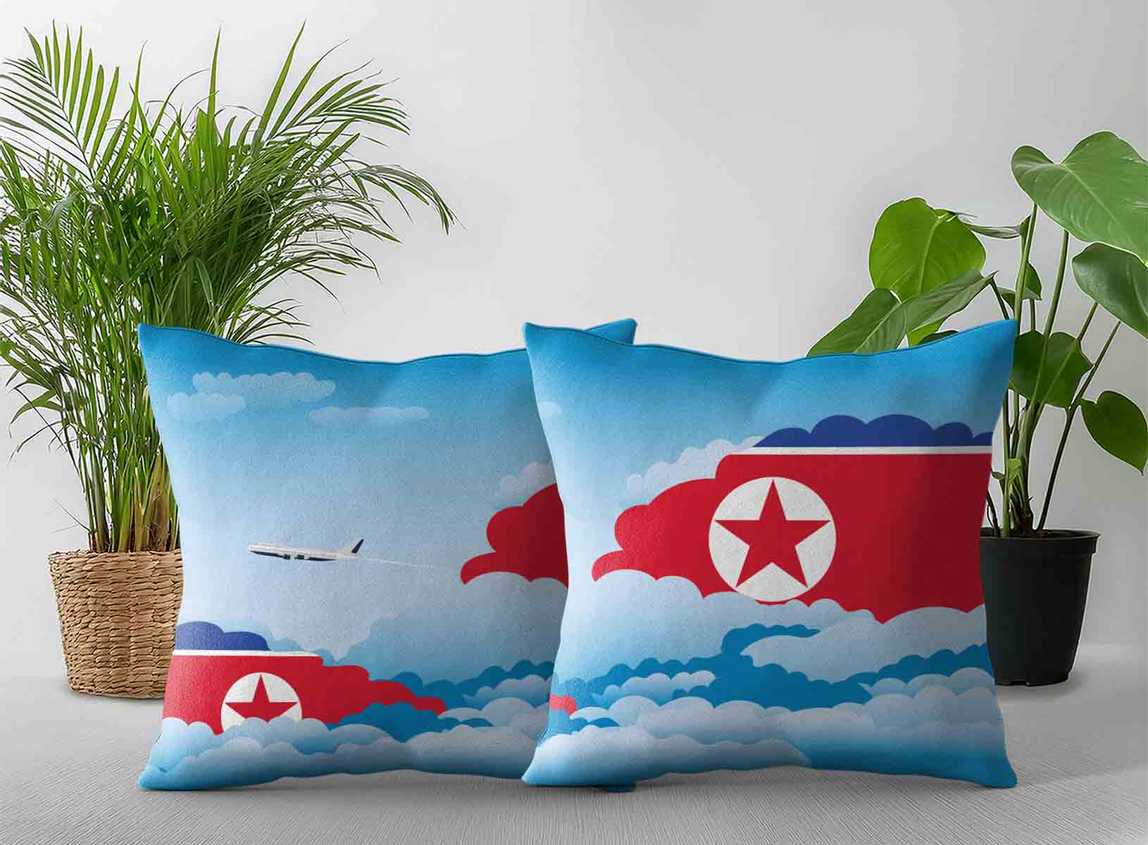 Korea North World Airplane Day Clouds Square & Rectangle Pillow Cases | Aviation Sky Travel Decorative Throw Pillow Covers