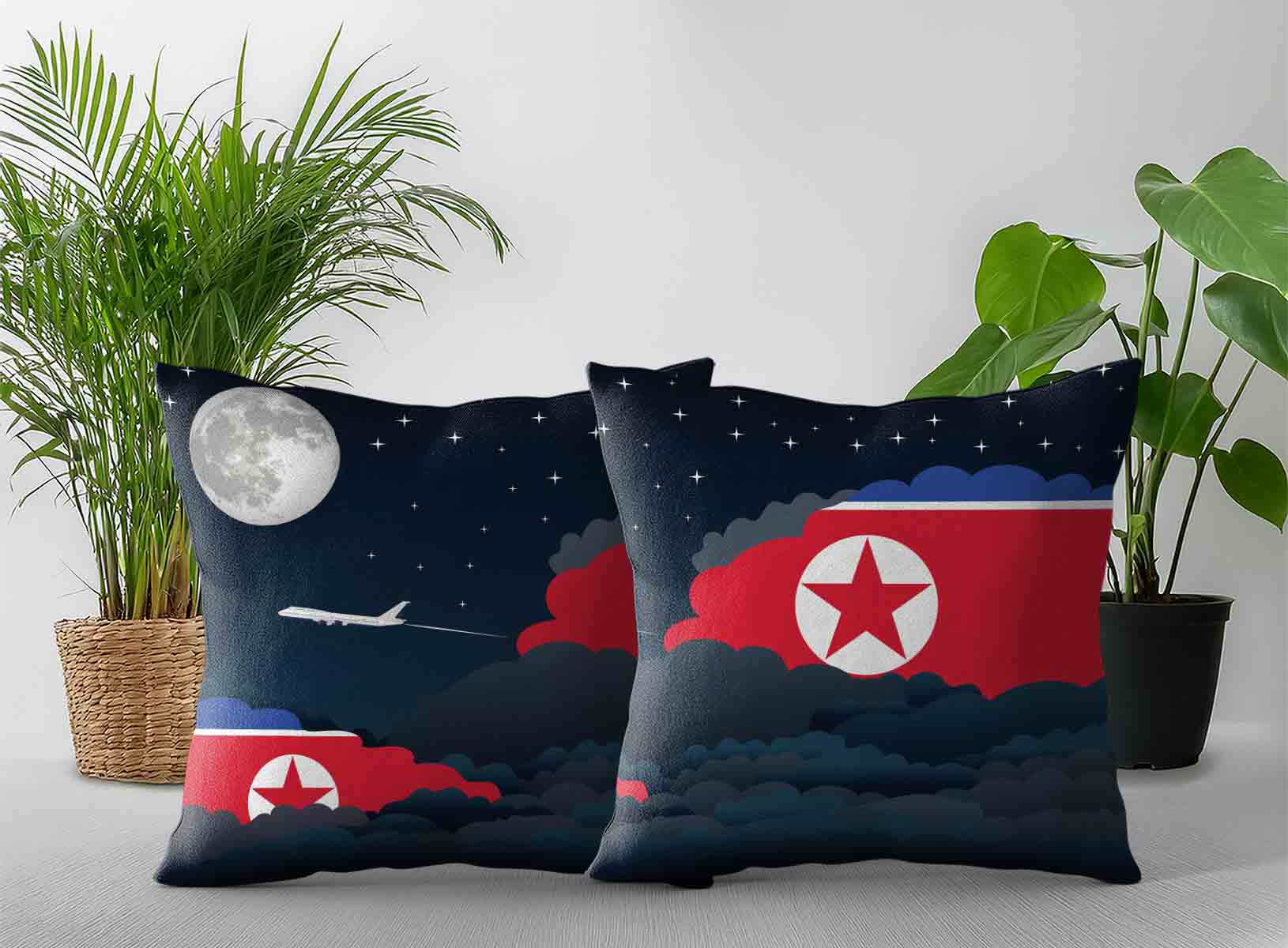 Korea North World Airplane Night Clouds Square & Rectangle Pillow Cases | Aviation Night Sky Decorative Throw Pillow Covers