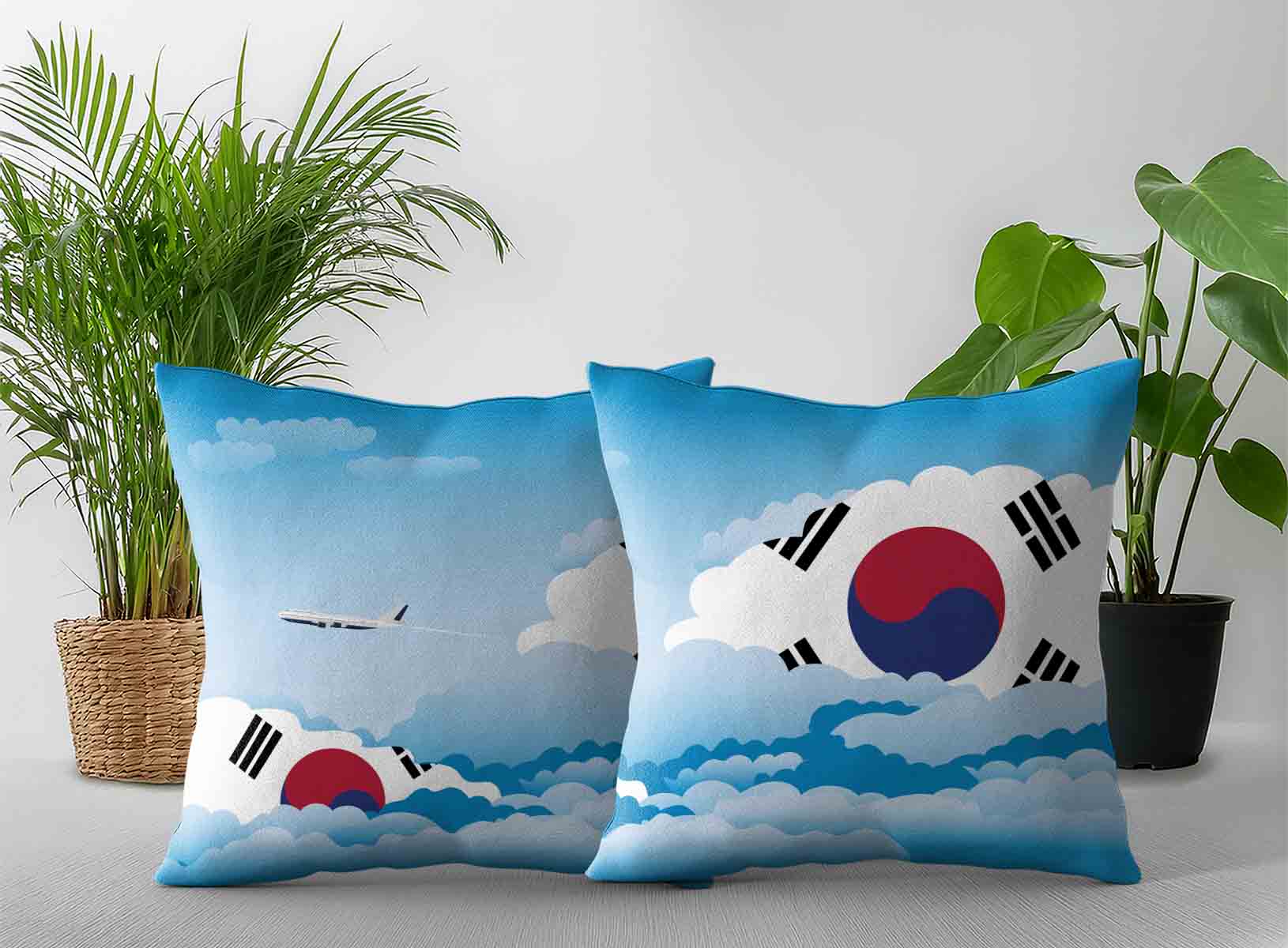Korea South World Airplane Day Clouds Square & Rectangle Pillow Cases | Aviation Sky Travel Decorative Throw Pillow Covers