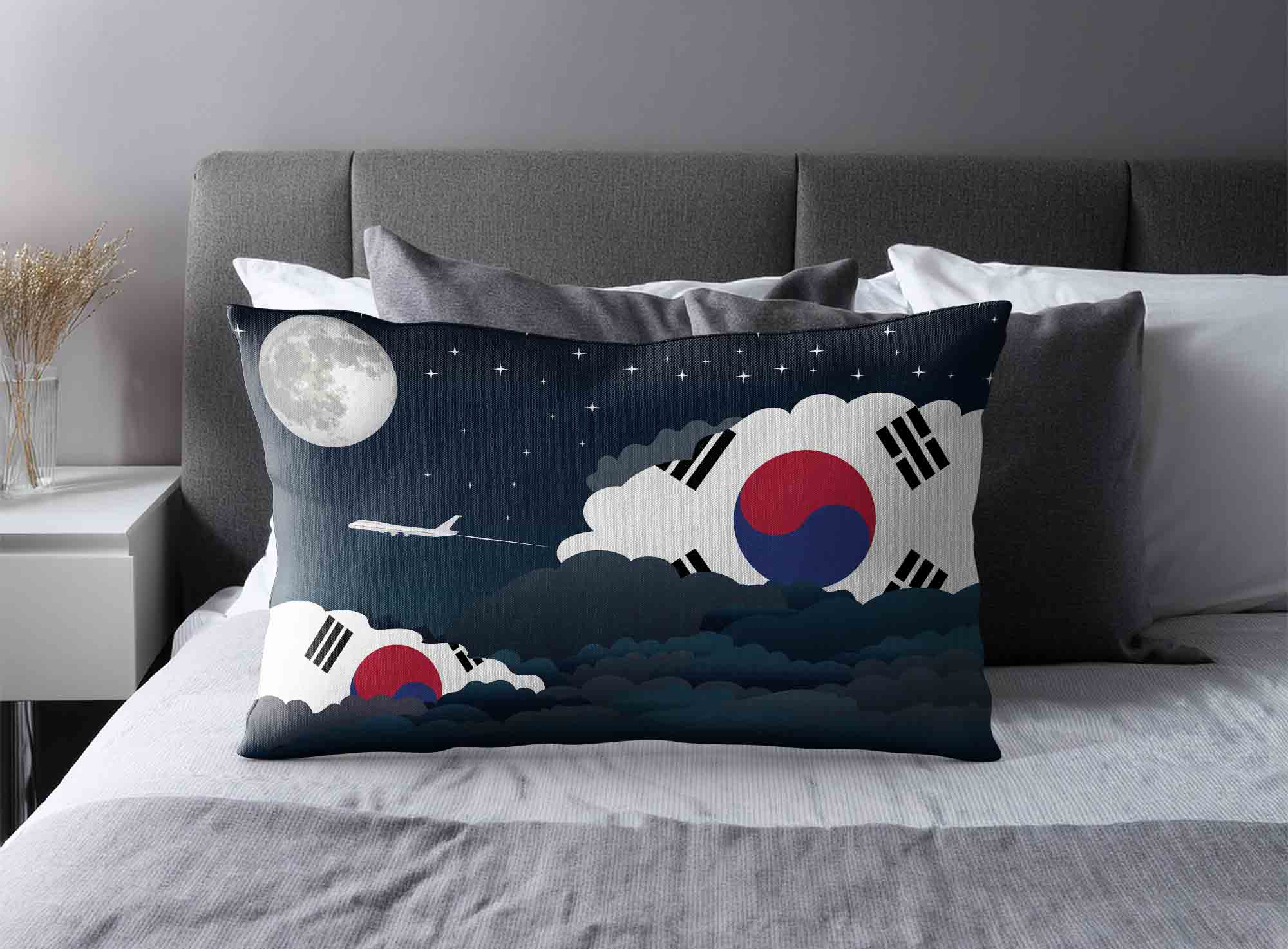Korea South World Airplane Night Clouds Square & Rectangle Pillow Cases | Aviation Night Sky Decorative Throw Pillow Covers image 2