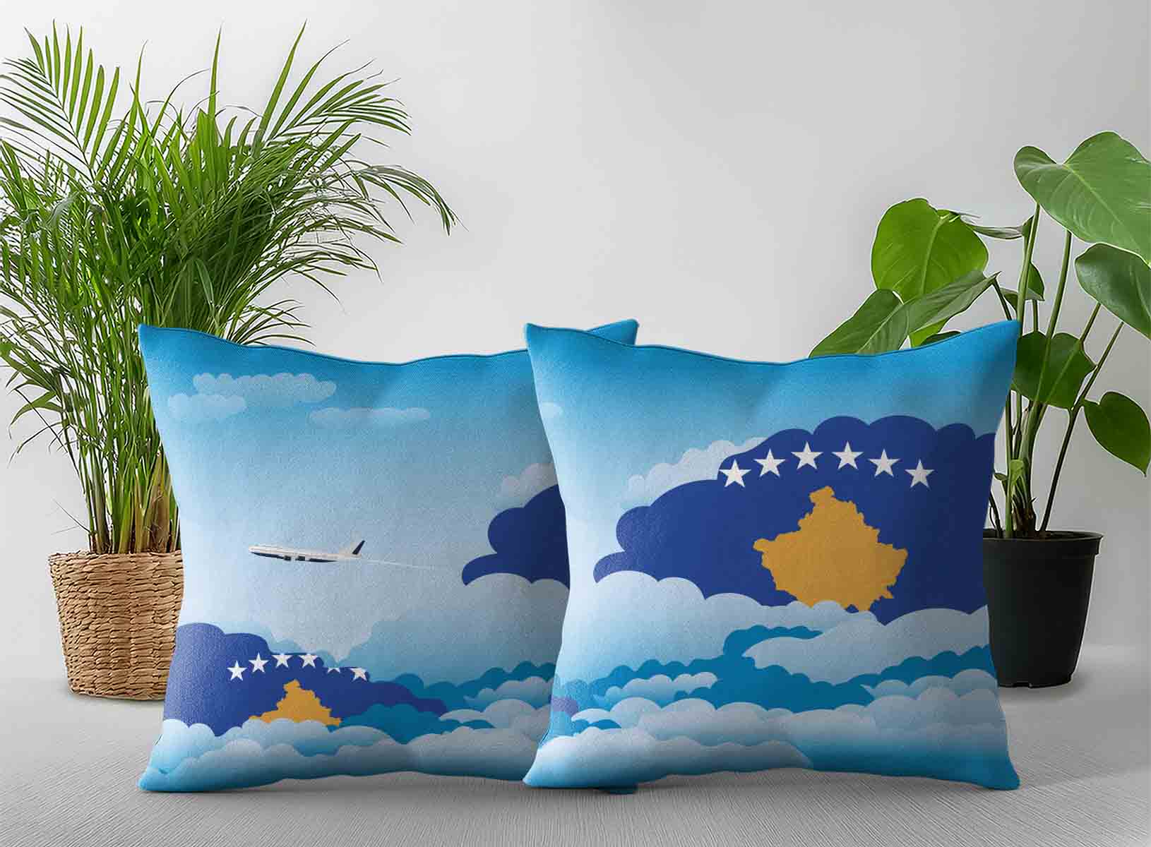 Kosovo World Airplane Day Clouds Square & Rectangle Pillow Cases | Aviation Sky Travel Decorative Throw Pillow Covers