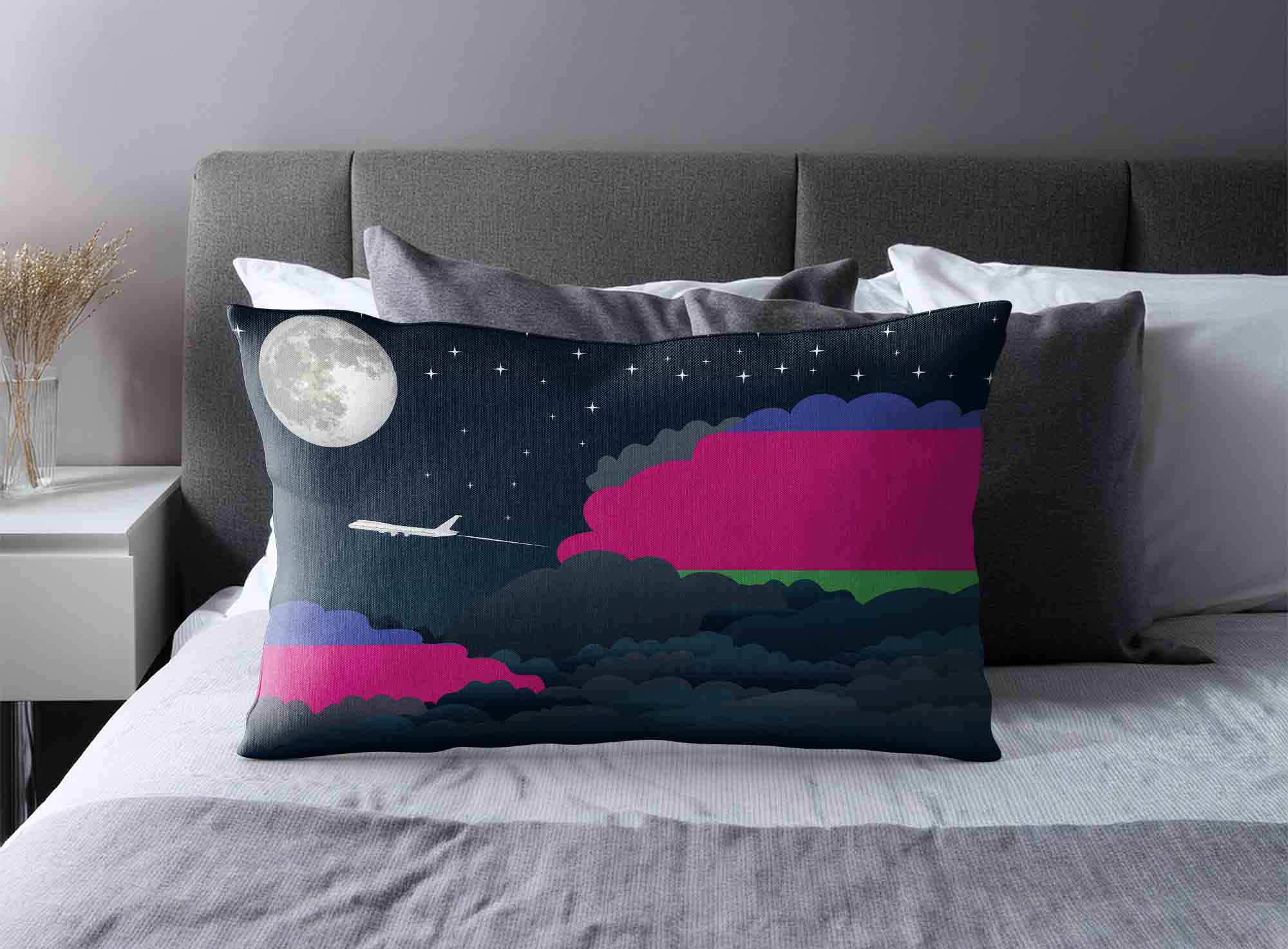Kuban Peoples Republic World Airplane Night Clouds Square & Rectangle Pillow Cases | Aviation Night Sky Decorative Throw Pillow Covers image 2