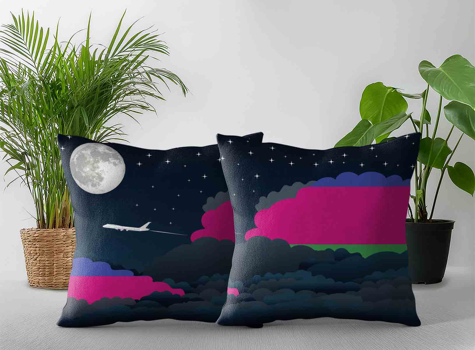 Kuban Peoples Republic World Airplane Night Clouds Square & Rectangle Pillow Cases | Aviation Night Sky Decorative Throw Pillow Covers