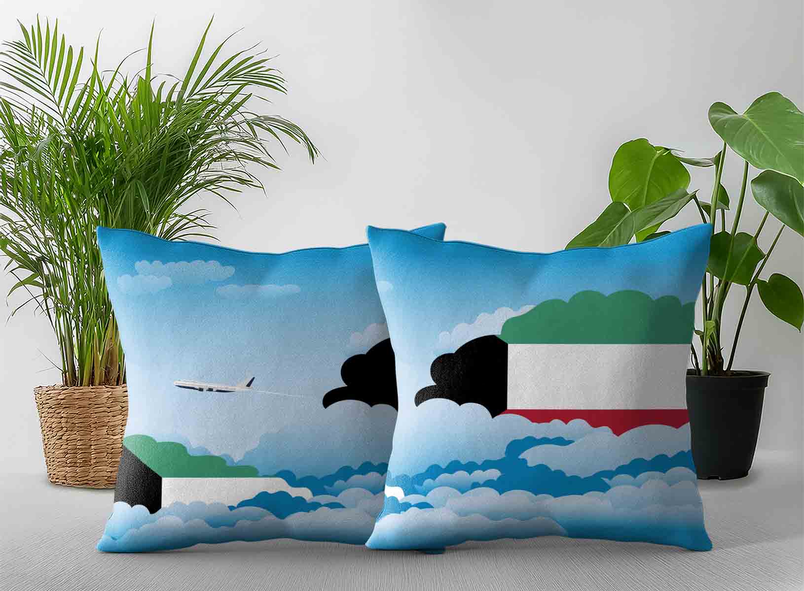 Kuwait World Airplane Day Clouds Square & Rectangle Pillow Cases | Aviation Sky Travel Decorative Throw Pillow Covers