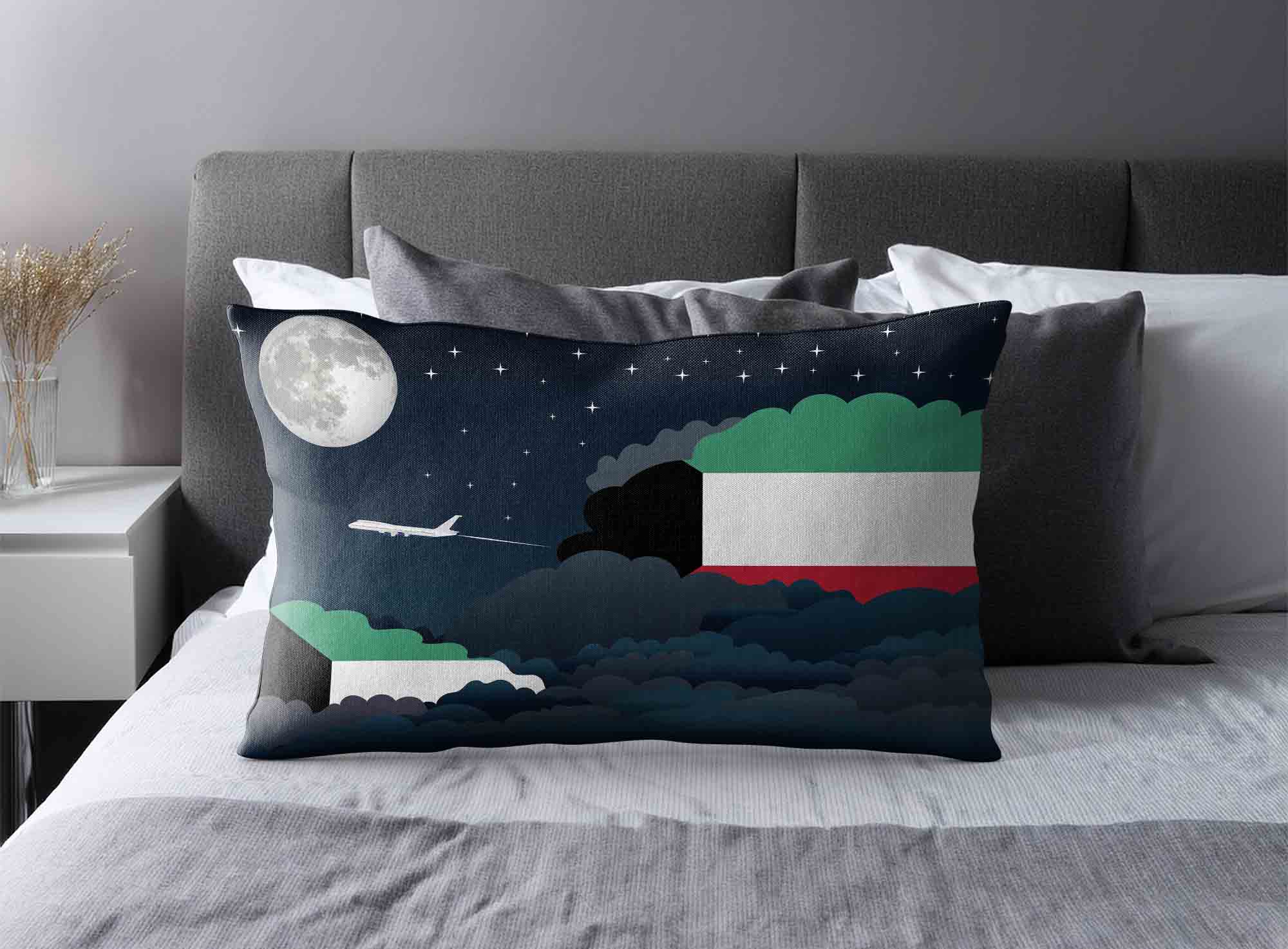 Kuwait World Airplane Night Clouds Square & Rectangle Pillow Cases | Aviation Night Sky Decorative Throw Pillow Covers image 2