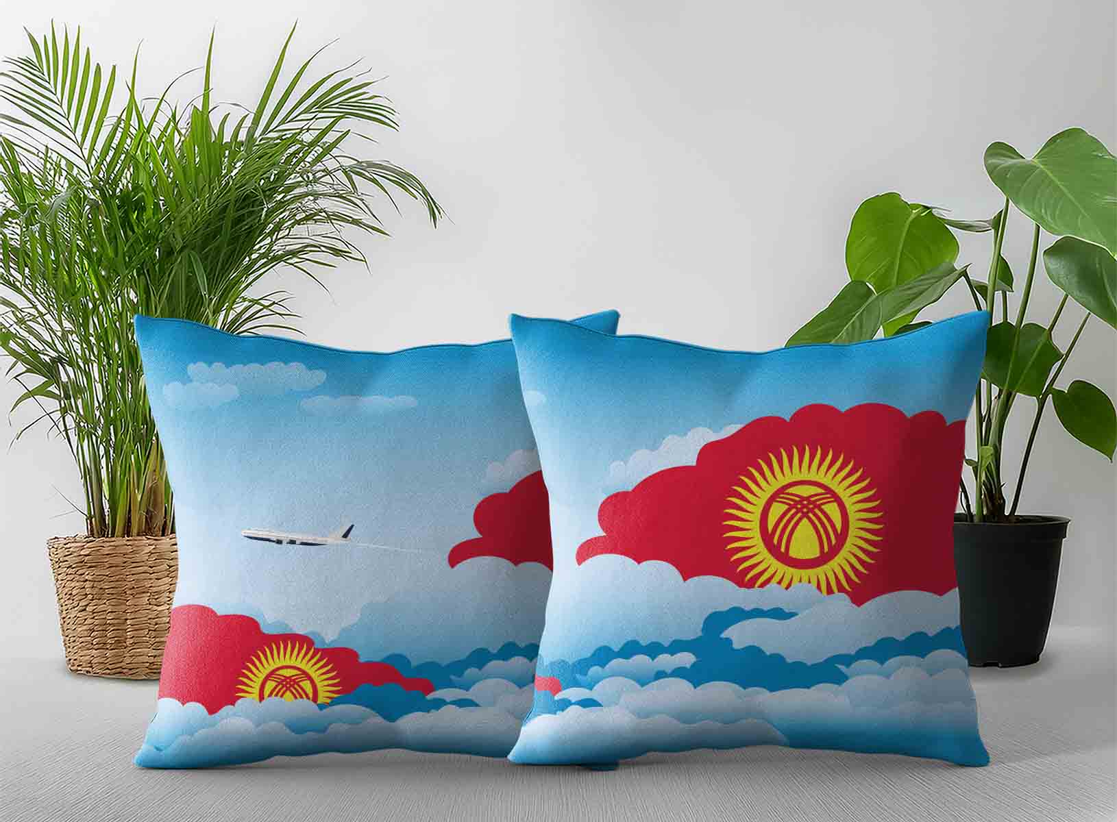 Kyrgyzstan World Airplane Day Clouds Square & Rectangle Pillow Cases | Aviation Sky Travel Decorative Throw Pillow Covers