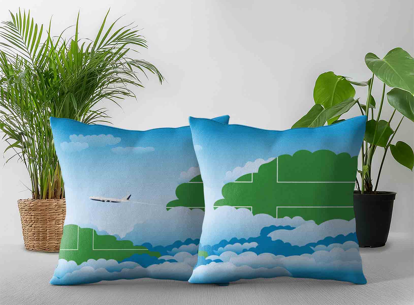 Ladonia World Airplane Day Clouds Square & Rectangle Pillow Cases | Aviation Sky Travel Decorative Throw Pillow Covers
