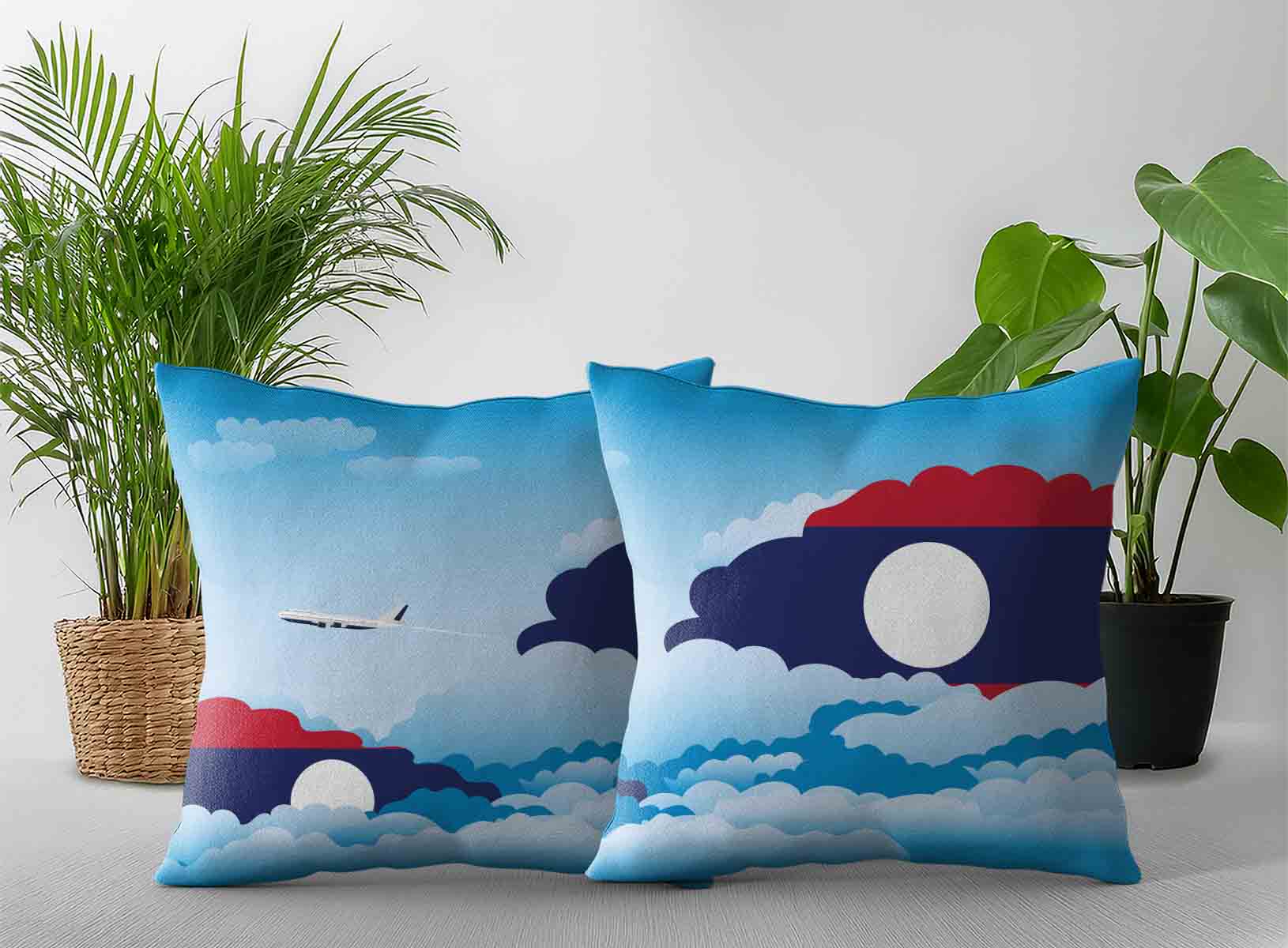 Laos World Airplane Day Clouds Square & Rectangle Pillow Cases | Aviation Sky Travel Decorative Throw Pillow Covers