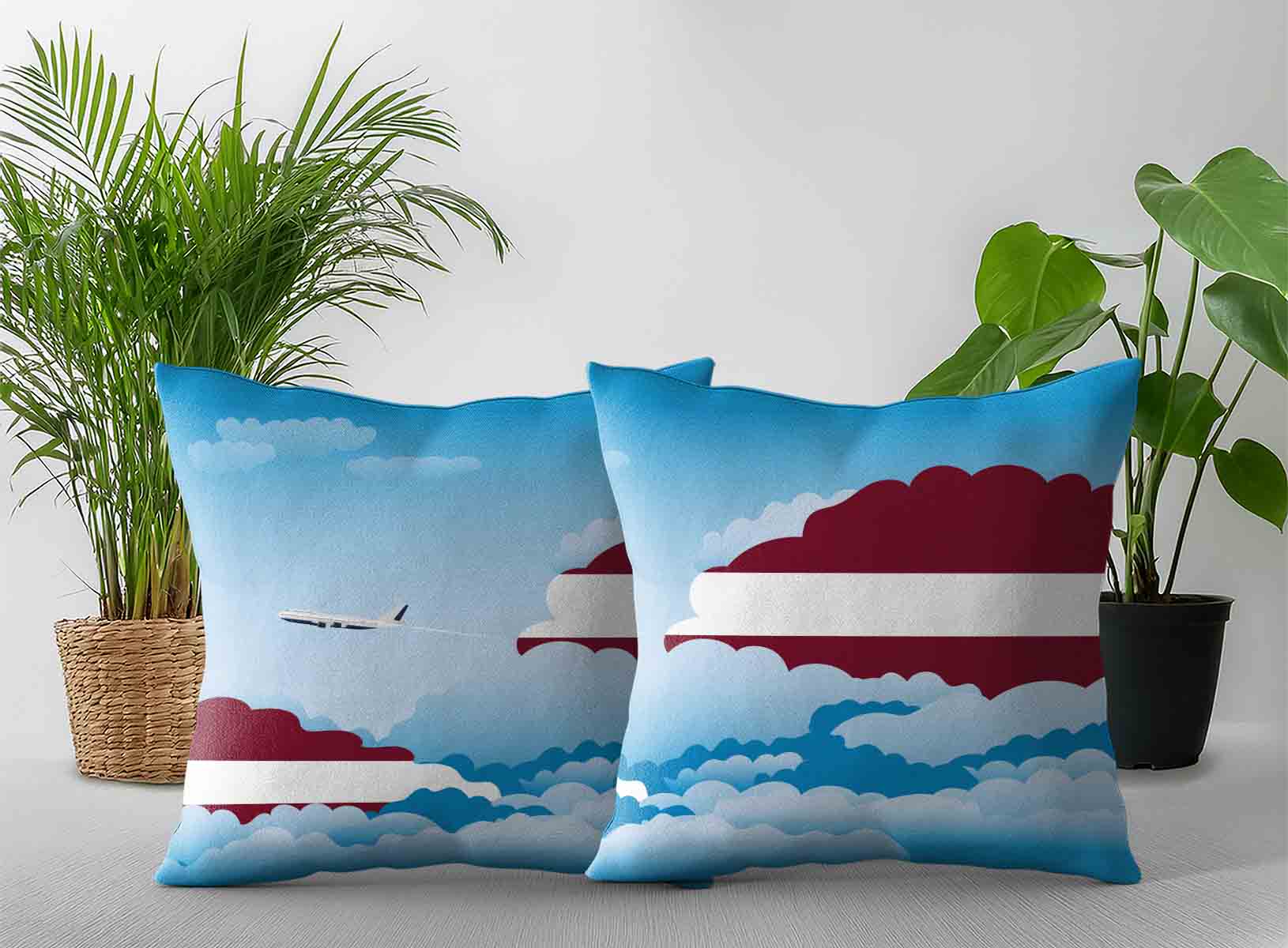 Latvia World Airplane Day Clouds Square & Rectangle Pillow Cases | Aviation Sky Travel Decorative Throw Pillow Covers