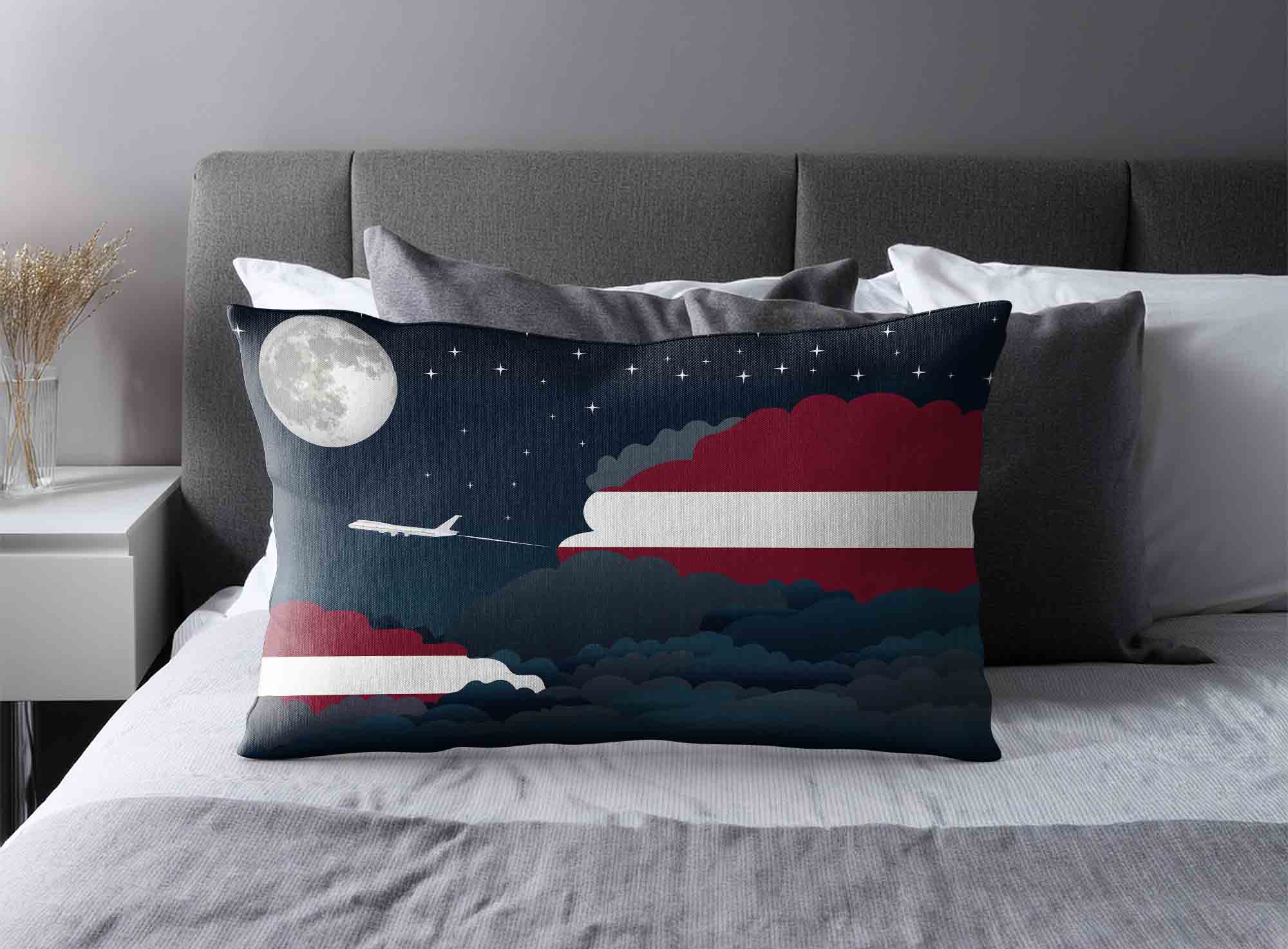 Latvia World Airplane Night Clouds Square & Rectangle Pillow Cases | Aviation Night Sky Decorative Throw Pillow Covers image 2