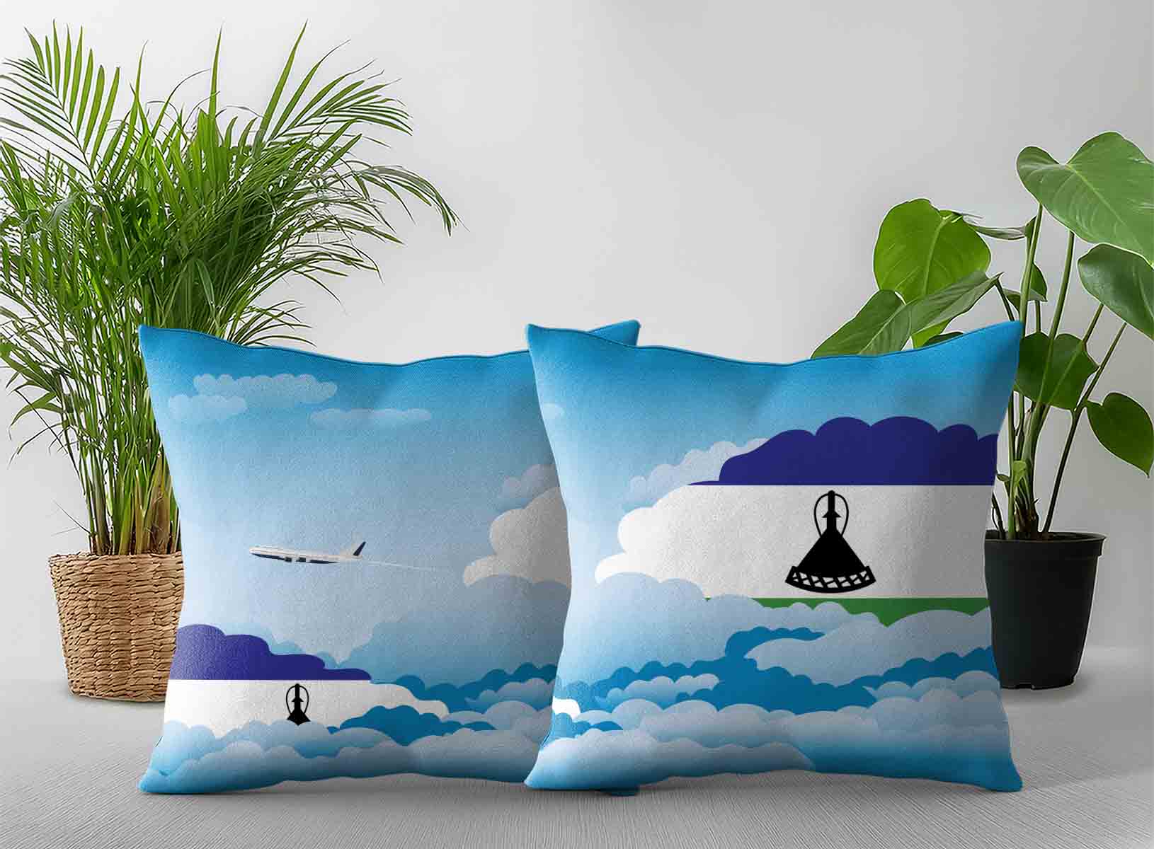 Lesotho World Airplane Day Clouds Square & Rectangle Pillow Cases | Aviation Sky Travel Decorative Throw Pillow Covers