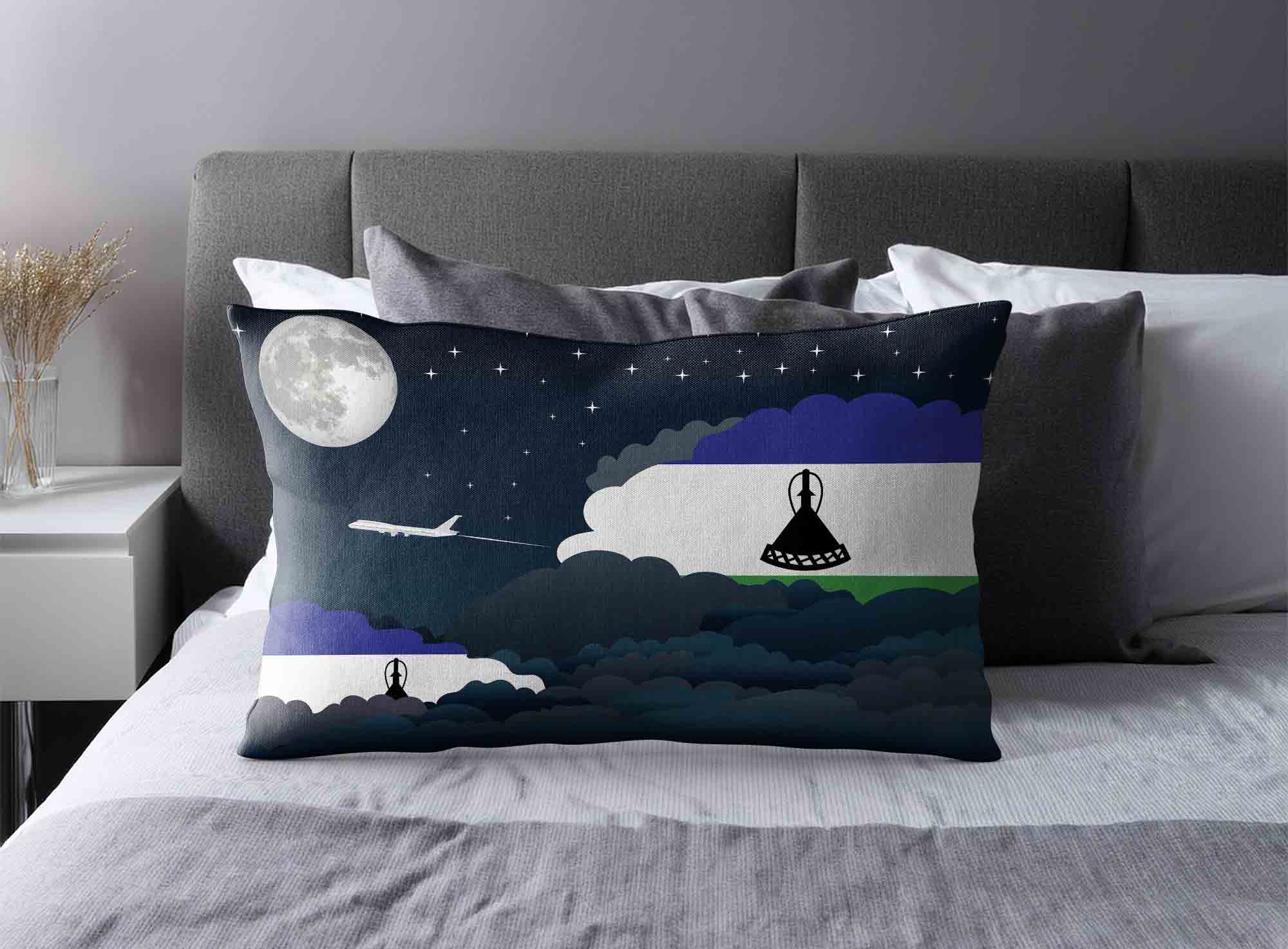 Lesotho World Airplane Night Clouds Square & Rectangle Pillow Cases | Aviation Night Sky Decorative Throw Pillow Covers image 2