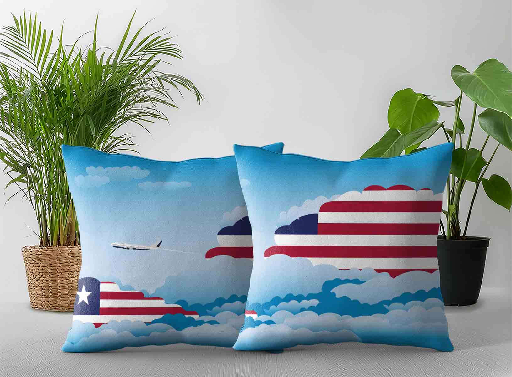 Liberia World Airplane Day Clouds Square & Rectangle Pillow Cases | Aviation Sky Travel Decorative Throw Pillow Covers