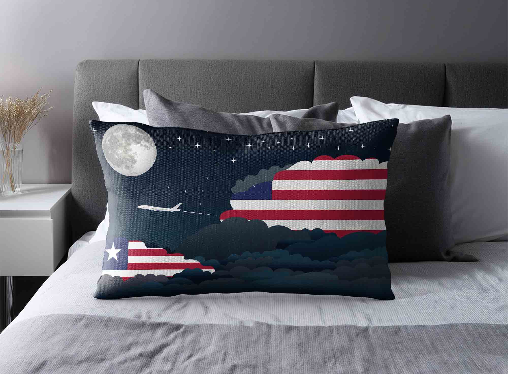 Liberia World Airplane Night Clouds Square & Rectangle Pillow Cases | Aviation Night Sky Decorative Throw Pillow Covers image 2
