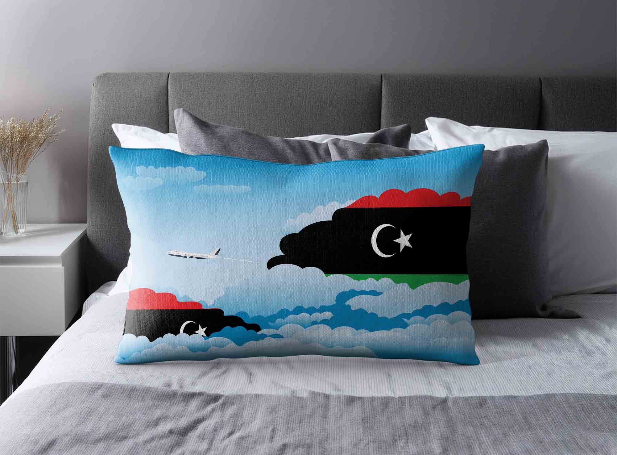 Libya World Airplane Day Clouds Square & Rectangle Pillow Cases | Aviation Sky Travel Decorative Throw Pillow Covers image 2