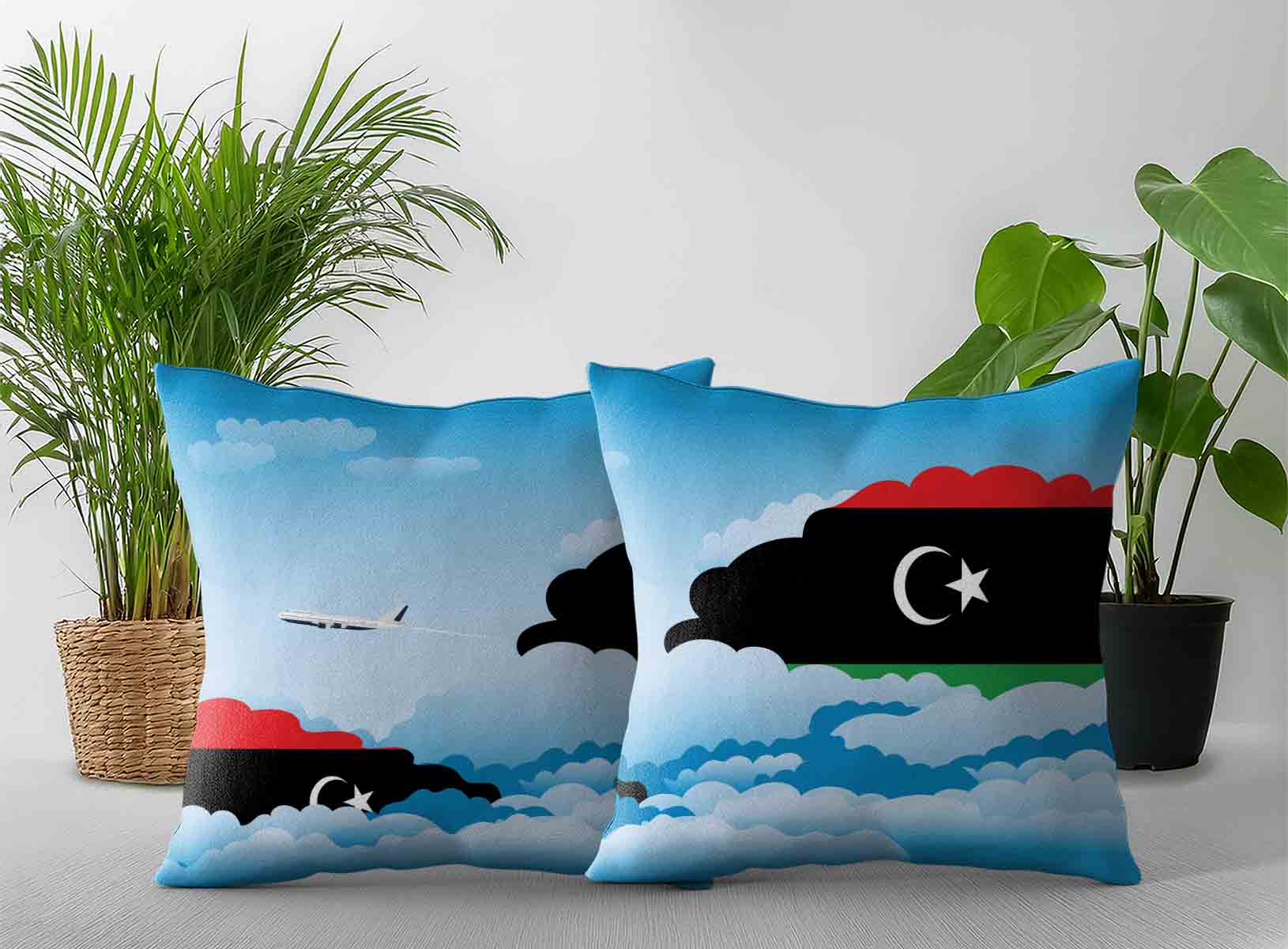 Libya World Airplane Day Clouds Square & Rectangle Pillow Cases | Aviation Sky Travel Decorative Throw Pillow Covers
