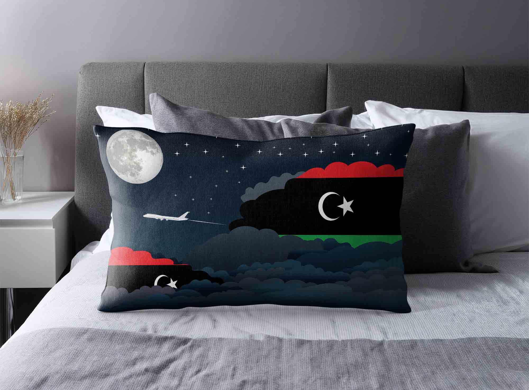 Libya World Airplane Night Clouds Square & Rectangle Pillow Cases | Aviation Night Sky Decorative Throw Pillow Covers image 2