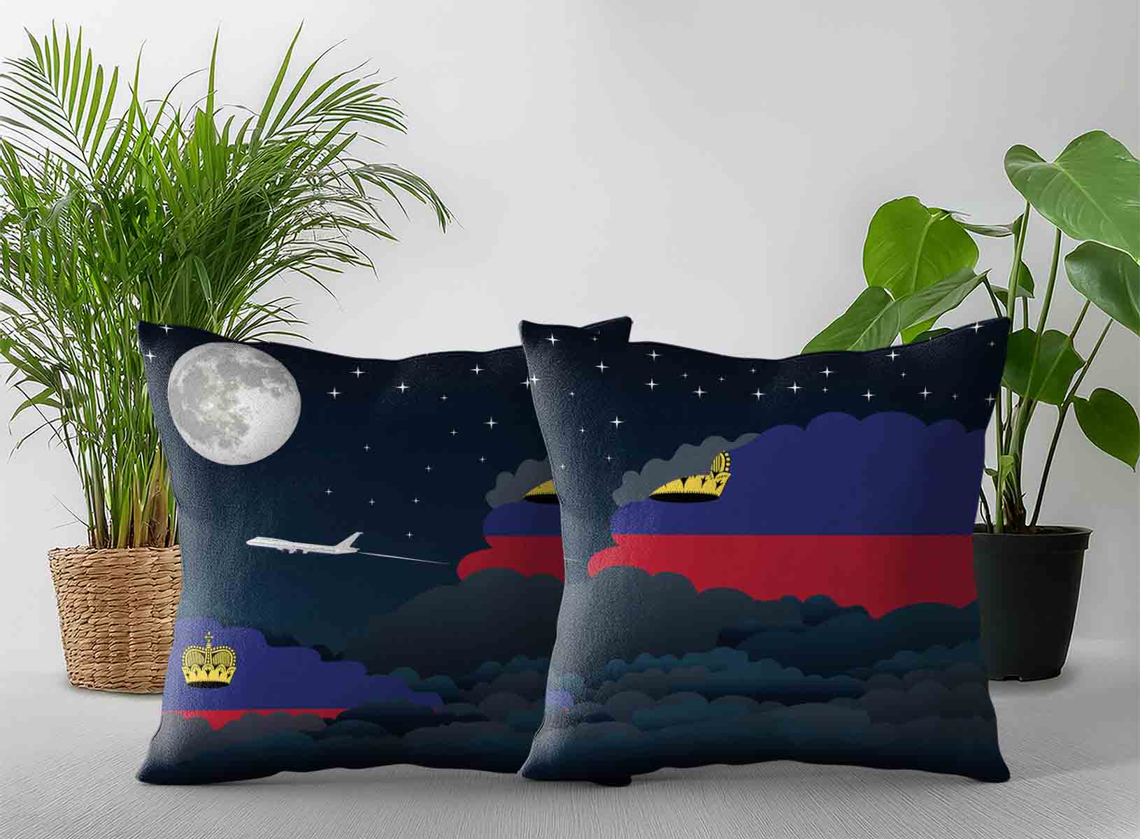 Liechtenstein World Airplane Night Clouds Square & Rectangle Pillow Cases | Aviation Night Sky Decorative Throw Pillow Covers