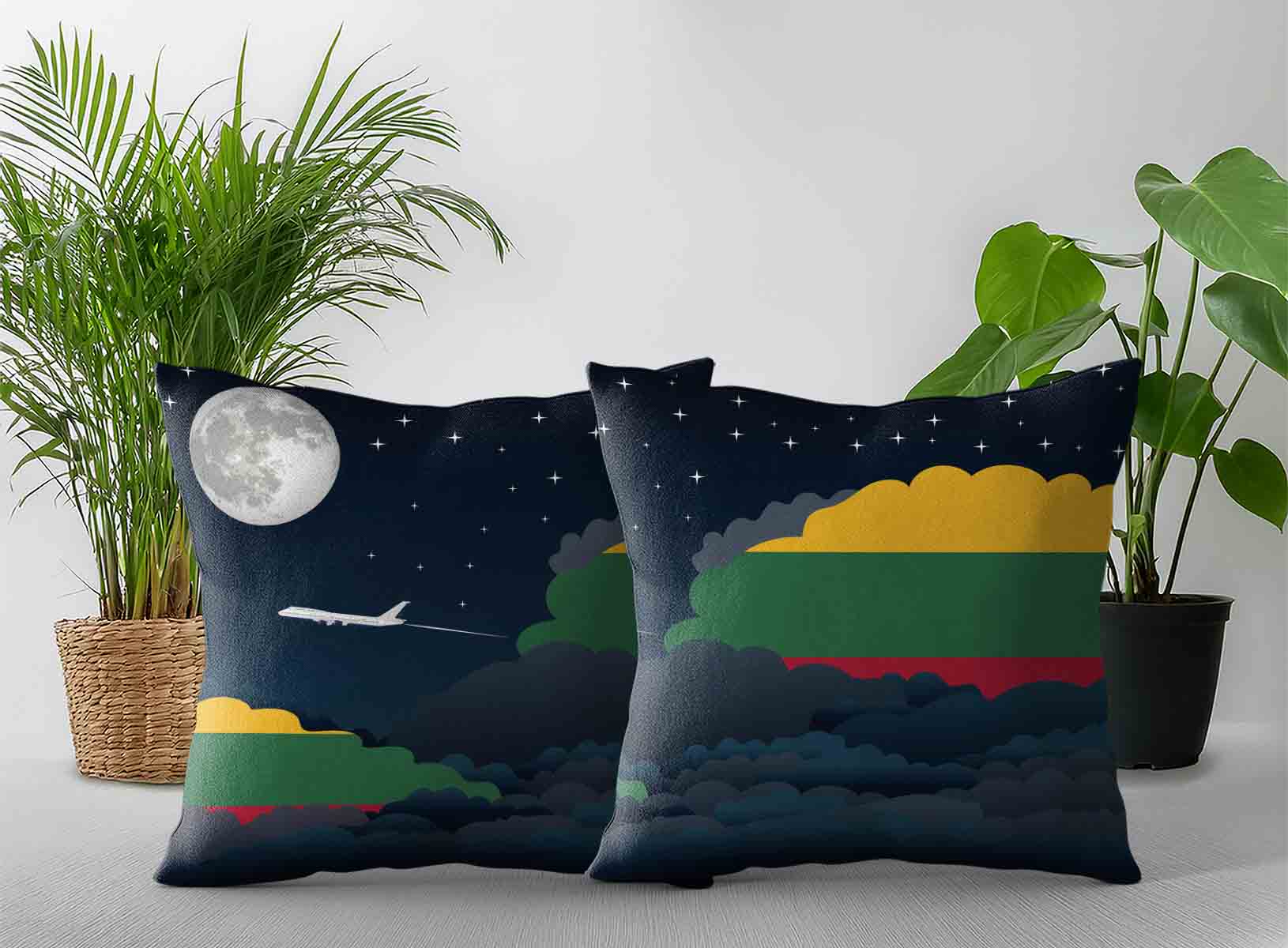 Lithuania World Airplane Night Clouds Square & Rectangle Pillow Cases | Aviation Night Sky Decorative Throw Pillow Covers