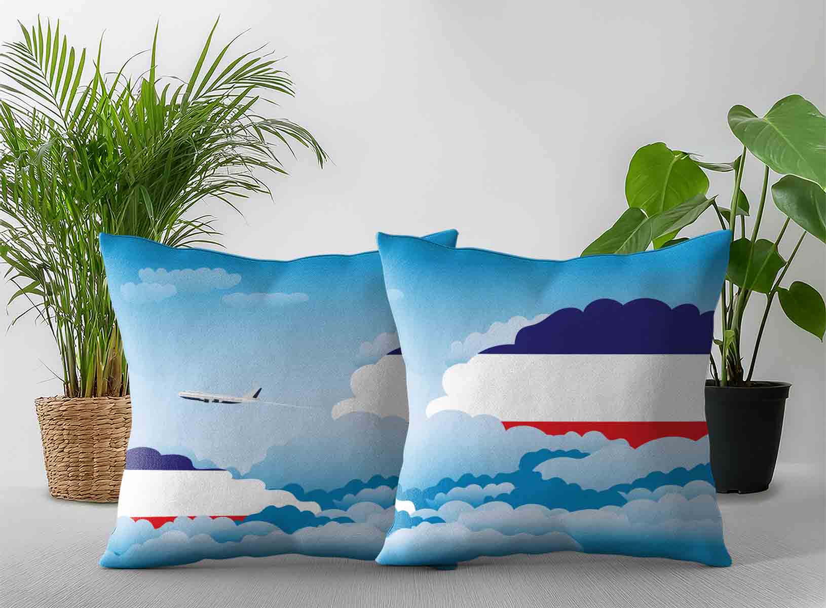 Los Altos World Airplane Day Clouds Square & Rectangle Pillow Cases | Aviation Sky Travel Decorative Throw Pillow Covers