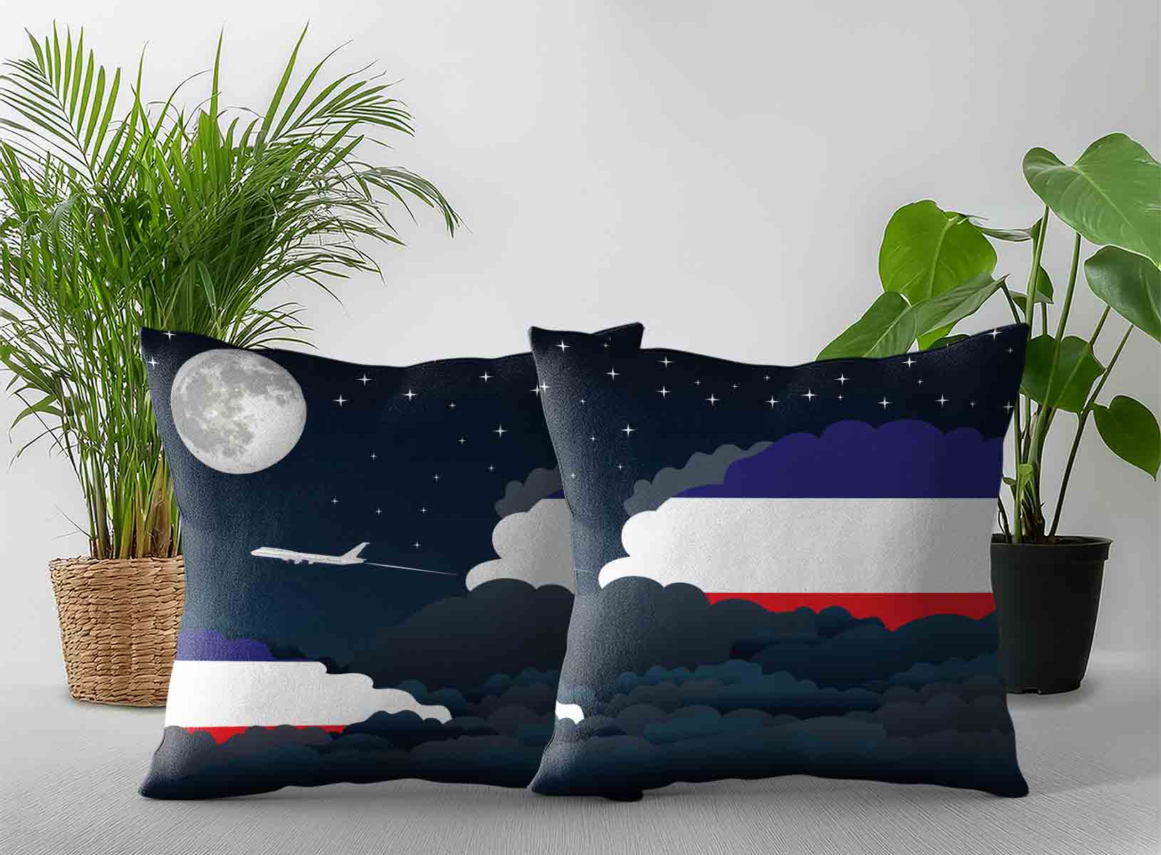 Los Altos World Airplane Night Clouds Square & Rectangle Pillow Cases | Aviation Night Sky Decorative Throw Pillow Covers