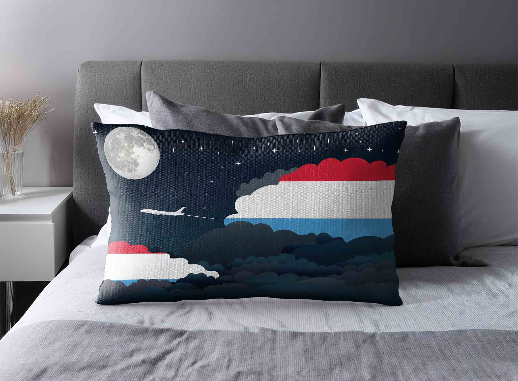 Luxembourg World Airplane Night Clouds Square & Rectangle Pillow Cases | Aviation Night Sky Decorative Throw Pillow Covers image 2