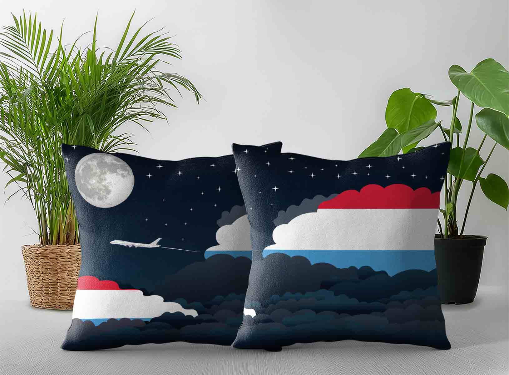 Luxembourg World Airplane Night Clouds Square & Rectangle Pillow Cases | Aviation Night Sky Decorative Throw Pillow Covers