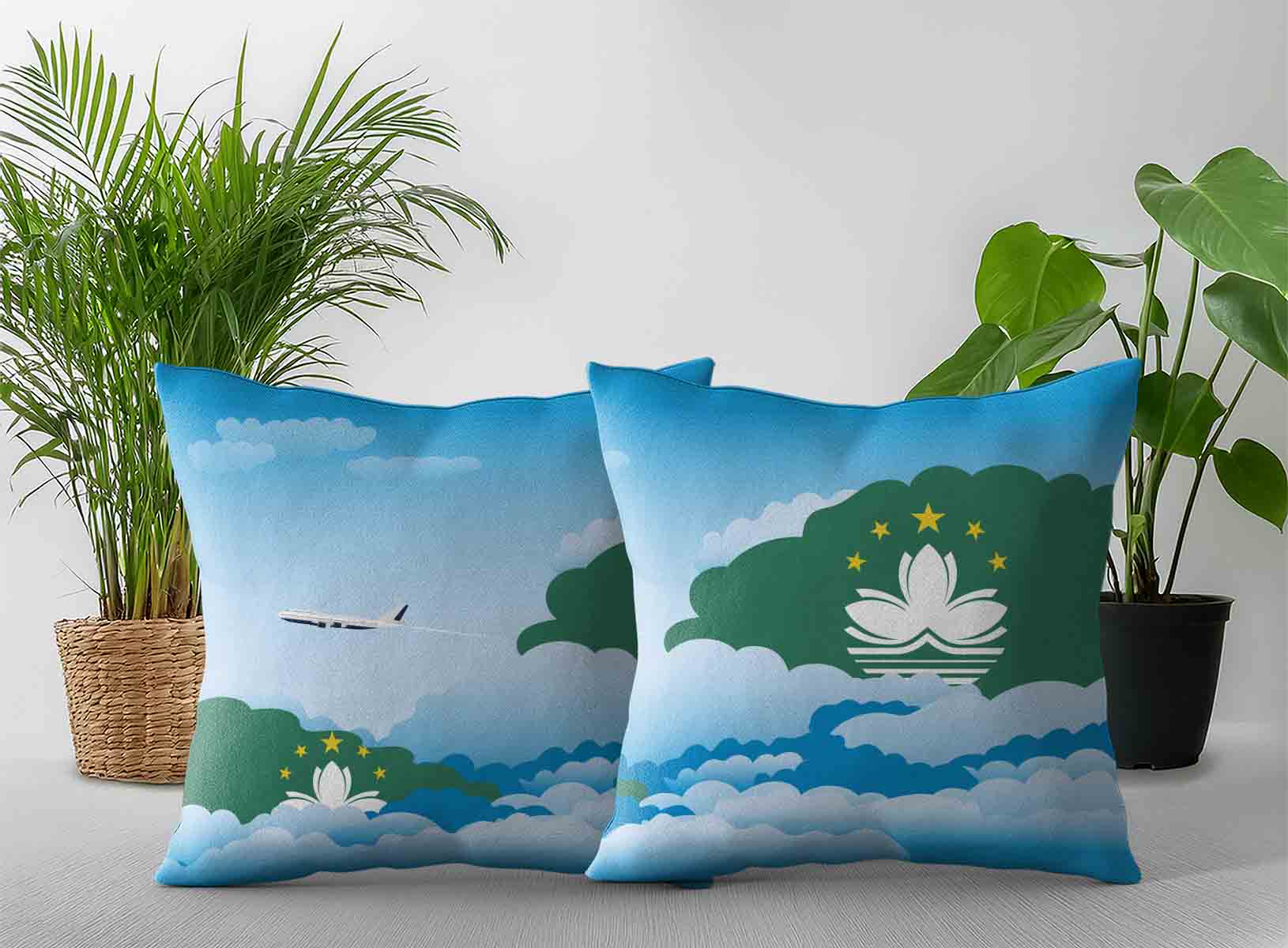 Macau World Airplane Day Clouds Square & Rectangle Pillow Cases | Aviation Sky Travel Decorative Throw Pillow Covers