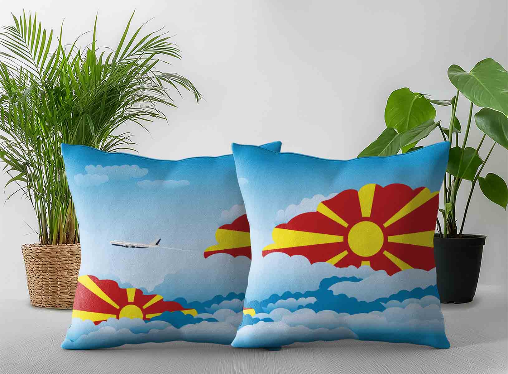 Macedonia World Airplane Day Clouds Square & Rectangle Pillow Cases | Aviation Sky Travel Decorative Throw Pillow Covers