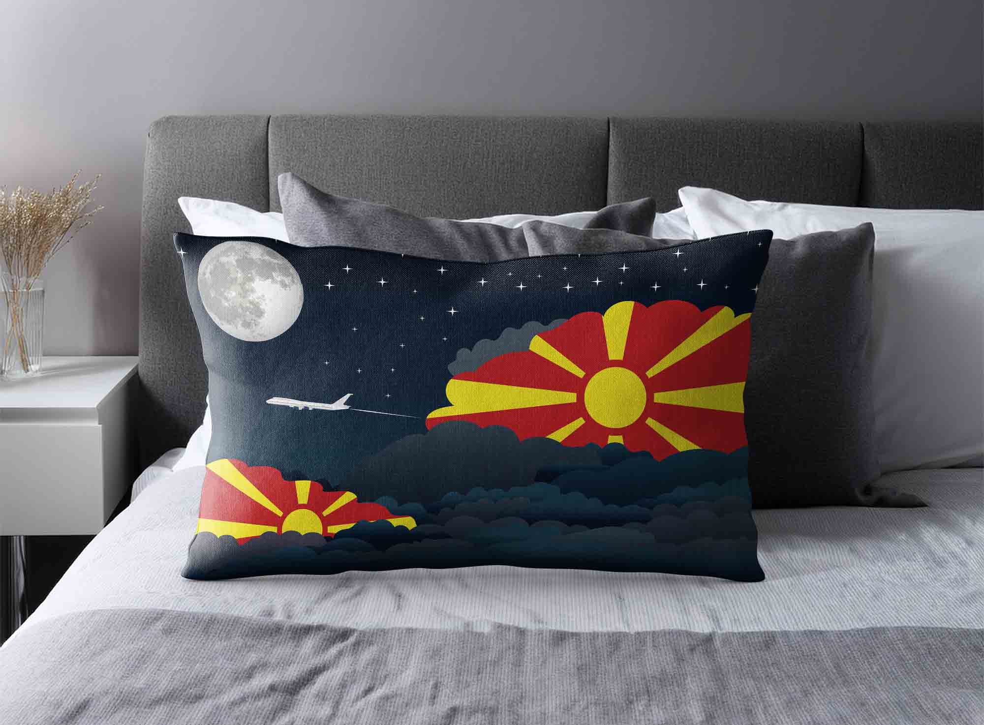 Macedonia World Airplane Night Clouds Square & Rectangle Pillow Cases | Aviation Night Sky Decorative Throw Pillow Covers image 2