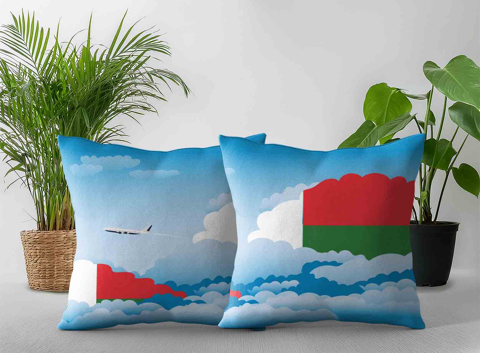 Madagascar World Airplane Day Clouds Square & Rectangle Pillow Cases | Aviation Sky Travel Decorative Throw Pillow Covers