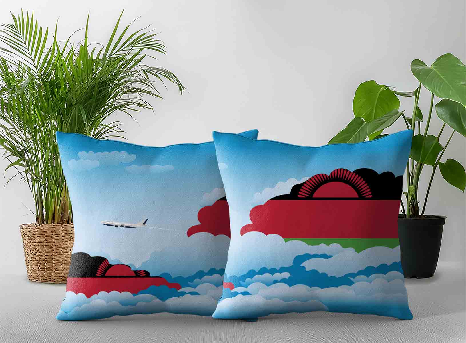 Malawi World Airplane Day Clouds Square & Rectangle Pillow Cases | Aviation Sky Travel Decorative Throw Pillow Covers