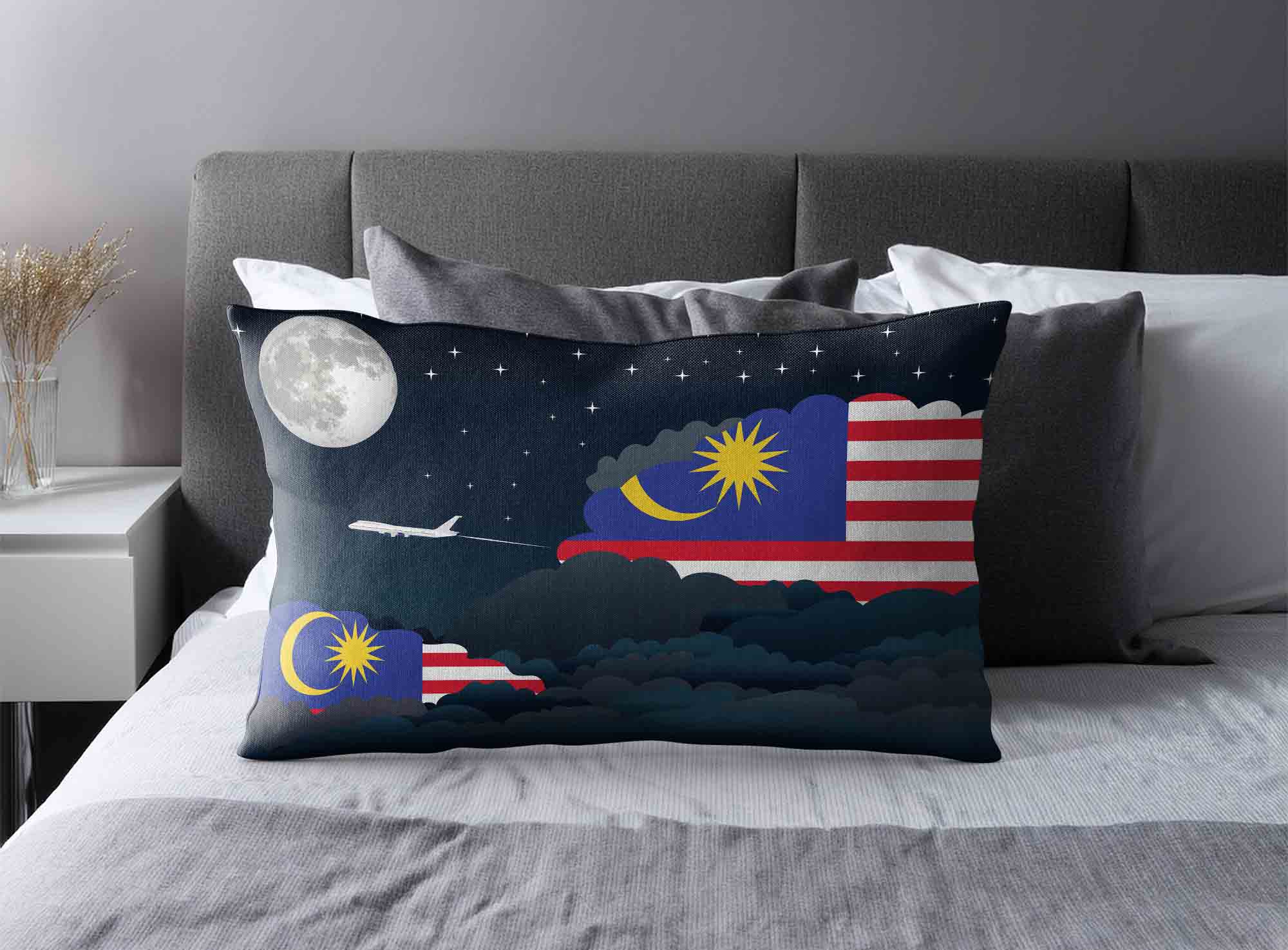 Malaysia World Airplane Night Clouds Square & Rectangle Pillow Cases | Aviation Night Sky Decorative Throw Pillow Covers image 2