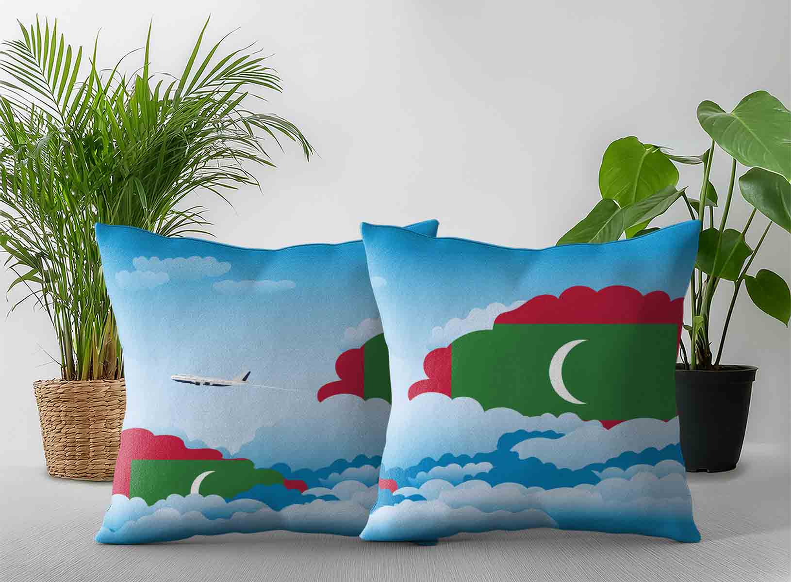 Maldives World Airplane Day Clouds Square & Rectangle Pillow Cases | Aviation Sky Travel Decorative Throw Pillow Covers