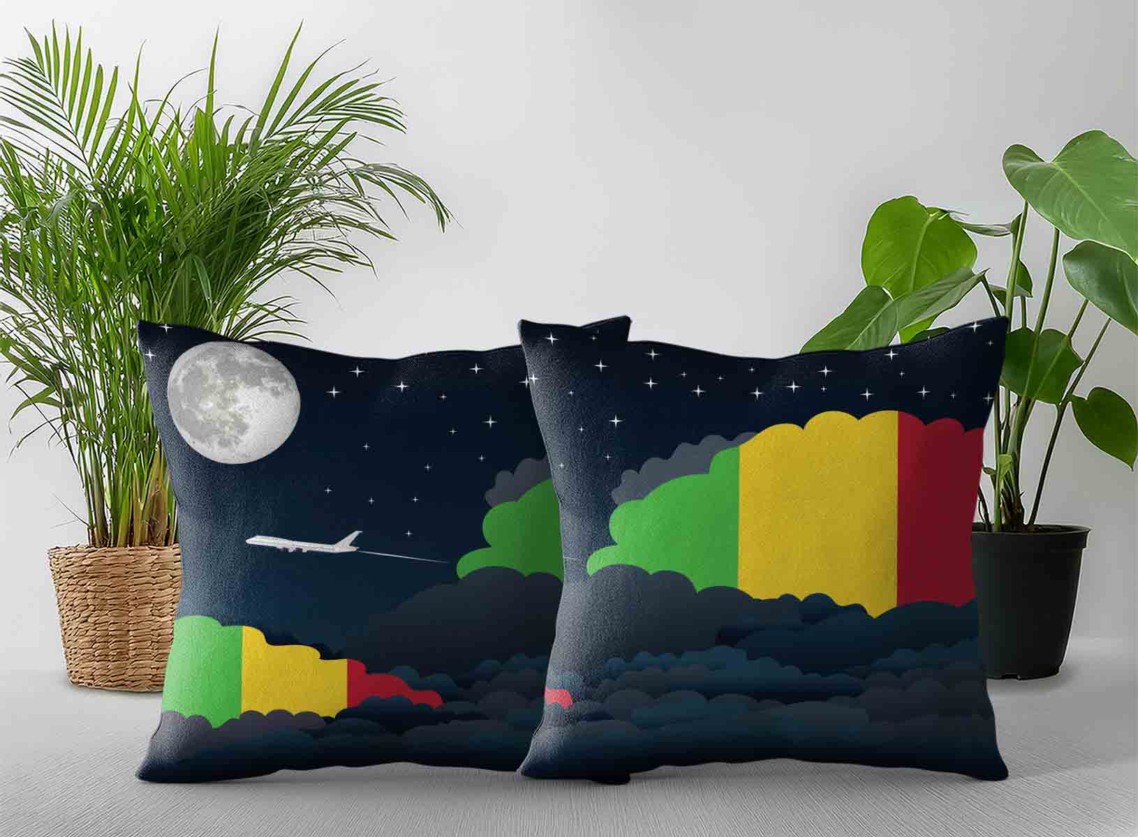 Mali World Airplane Night Clouds Square & Rectangle Pillow Cases | Aviation Night Sky Decorative Throw Pillow Covers