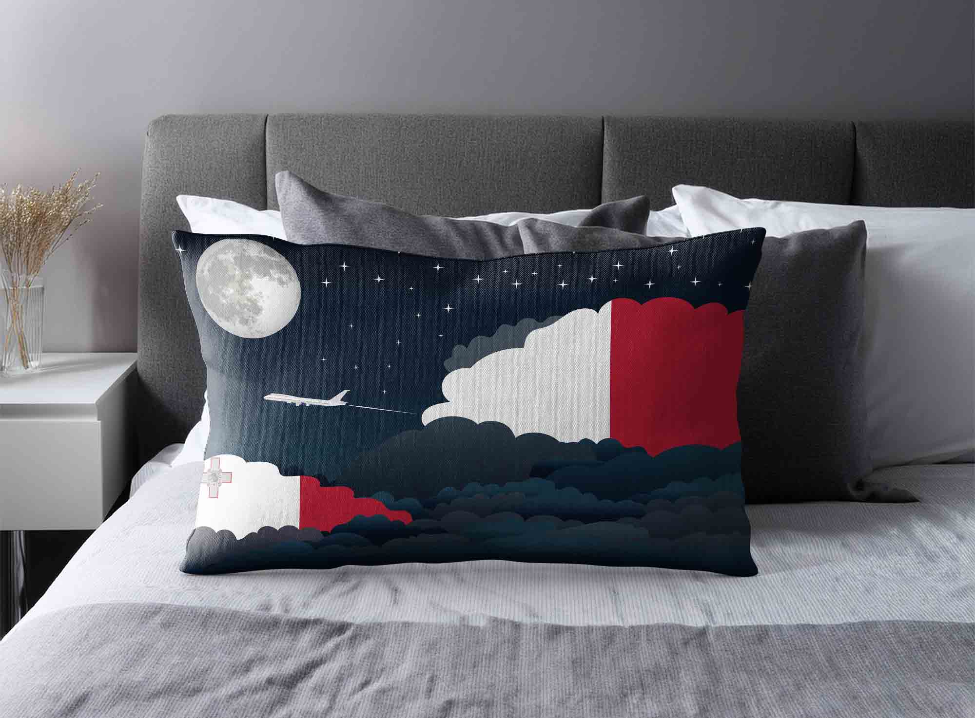 Malta World Airplane Night Clouds Square & Rectangle Pillow Cases | Aviation Night Sky Decorative Throw Pillow Covers image 2