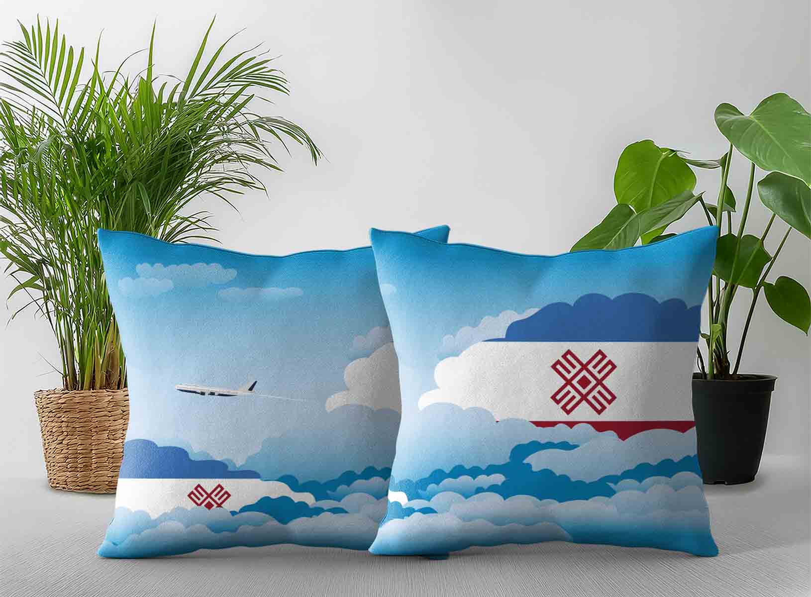 Mari El World Airplane Day Clouds Square & Rectangle Pillow Cases | Aviation Sky Travel Decorative Throw Pillow Covers