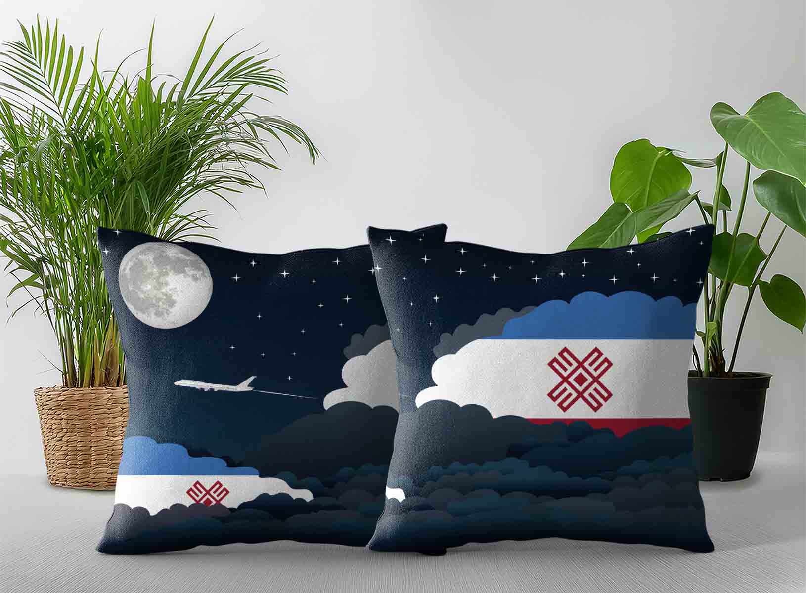Mari El World Airplane Night Clouds Square & Rectangle Pillow Cases | Aviation Night Sky Decorative Throw Pillow Covers