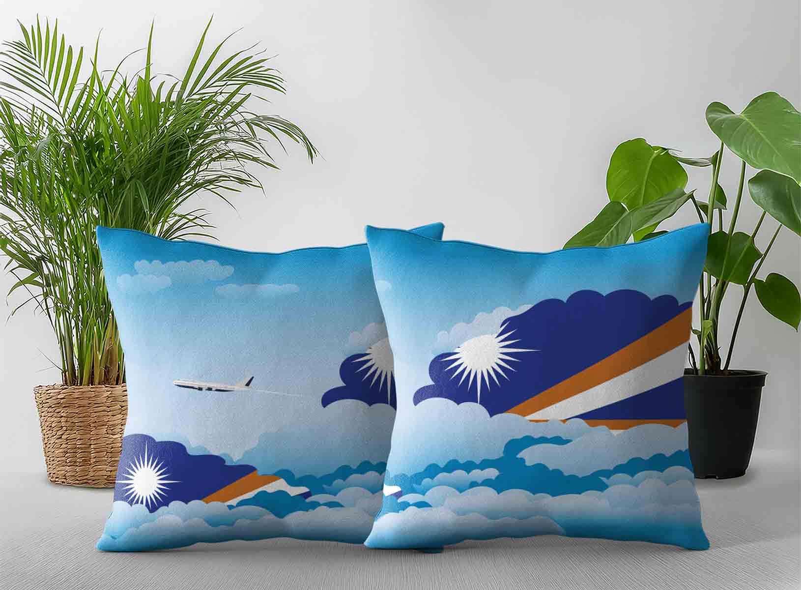 Marshall Islands World Airplane Day Clouds Square & Rectangle Pillow Cases | Aviation Sky Travel Decorative Throw Pillow Covers