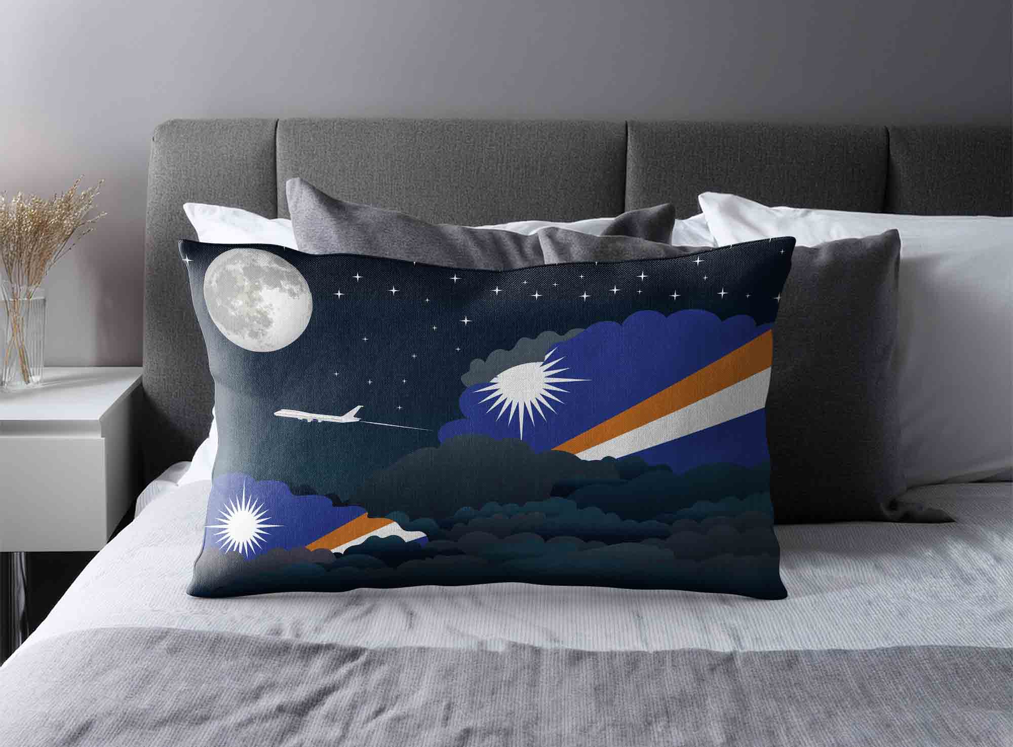 Marshall Islands World Airplane Night Clouds Square & Rectangle Pillow Cases | Aviation Night Sky Decorative Throw Pillow Covers image 2