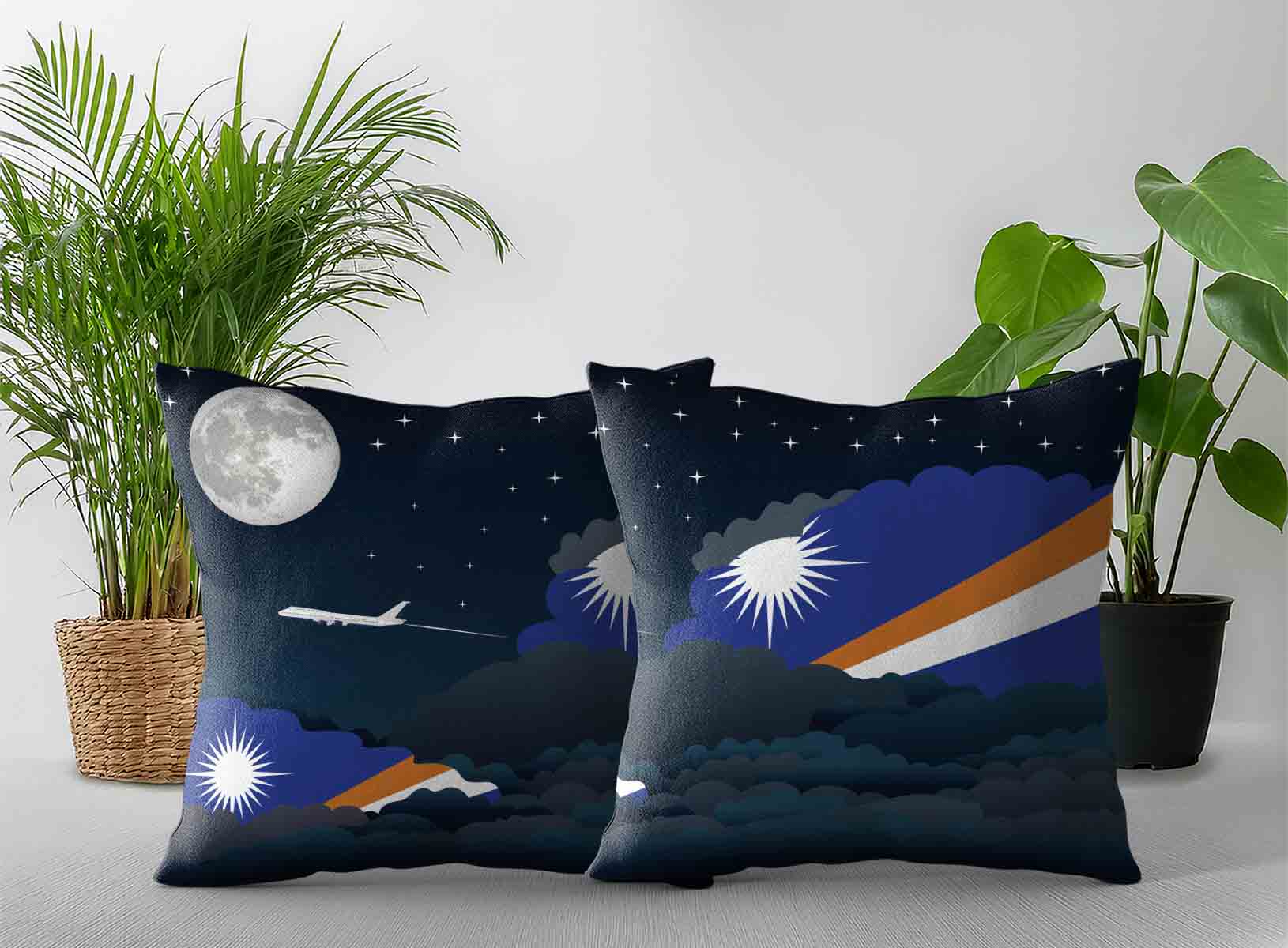 Marshall Islands World Airplane Night Clouds Square & Rectangle Pillow Cases | Aviation Night Sky Decorative Throw Pillow Covers