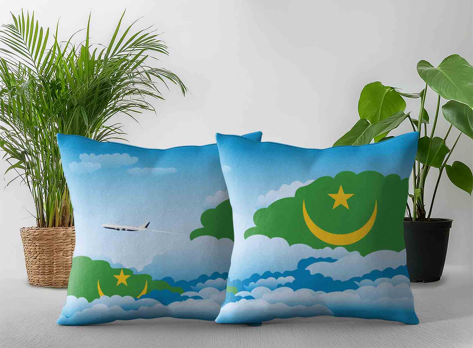 Mauritania World Airplane Day Clouds Square & Rectangle Pillow Cases | Aviation Sky Travel Decorative Throw Pillow Covers
