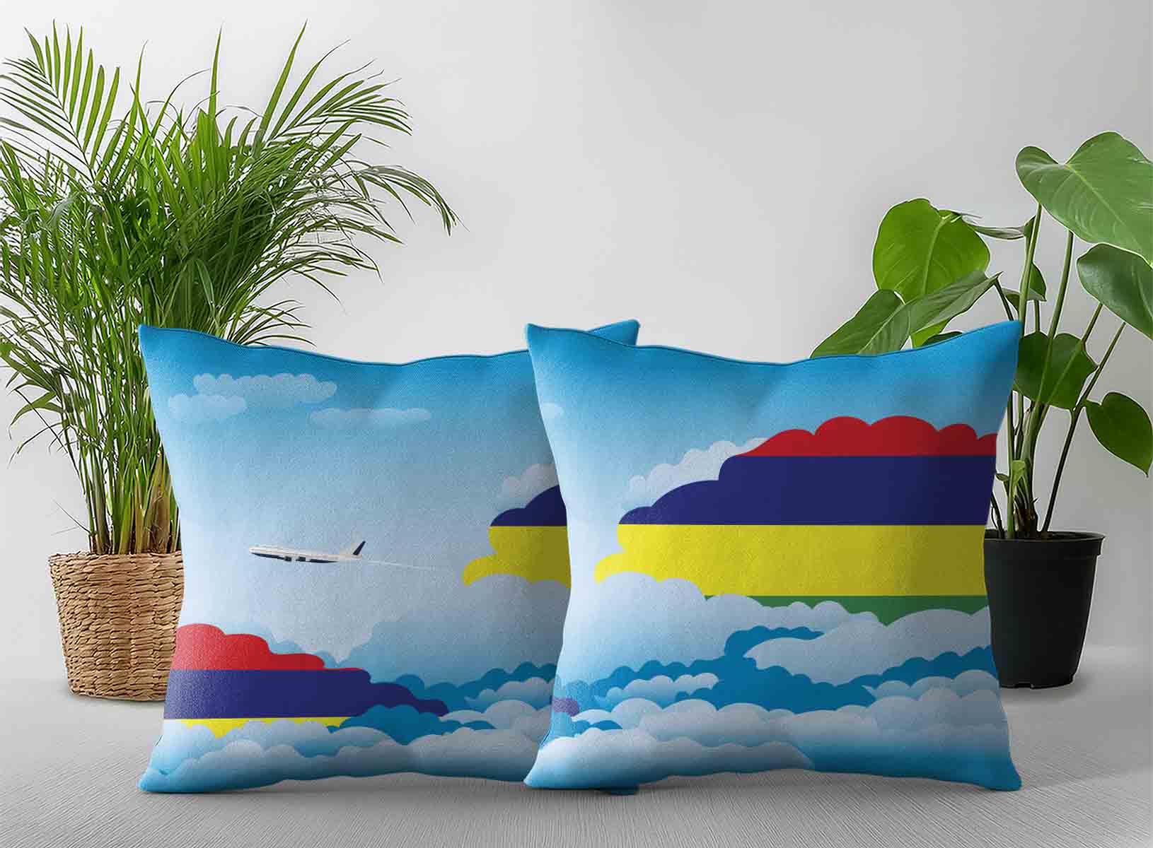 Mauritius World Airplane Day Clouds Square & Rectangle Pillow Cases | Aviation Sky Travel Decorative Throw Pillow Covers