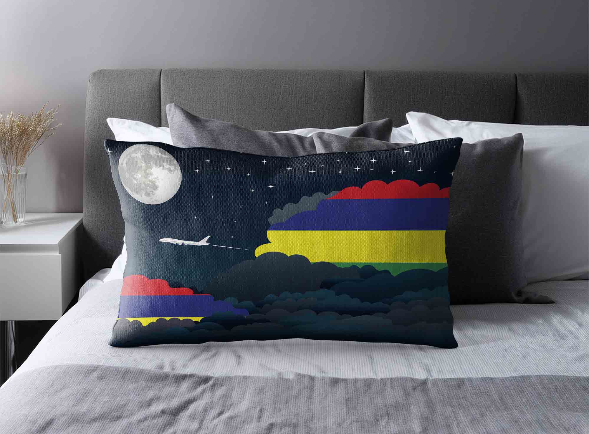 Mauritius World Airplane Night Clouds Square & Rectangle Pillow Cases | Aviation Night Sky Decorative Throw Pillow Covers image 2