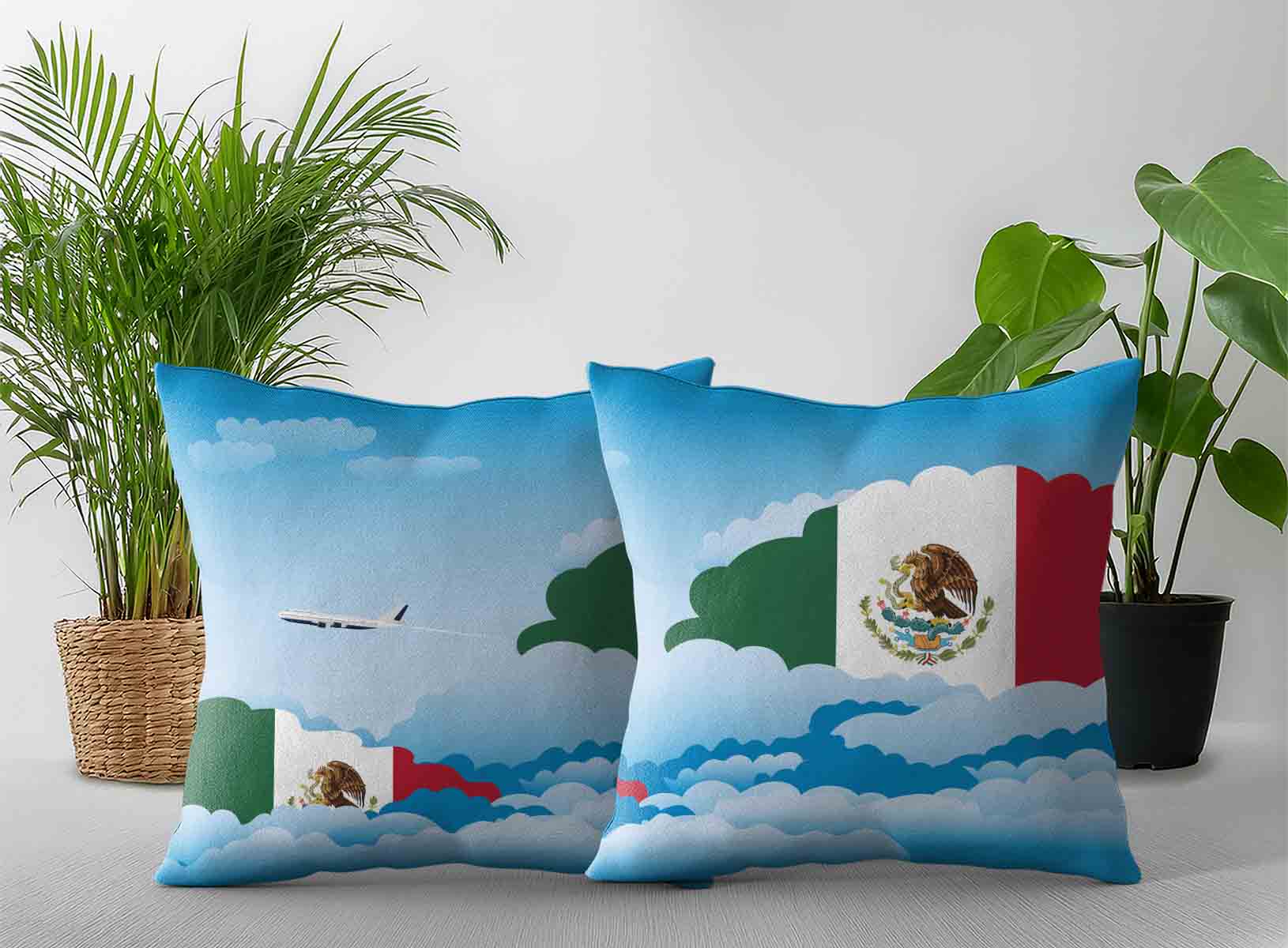 Mexico World Airplane Day Clouds Square & Rectangle Pillow Cases | Aviation Sky Travel Decorative Throw Pillow Covers