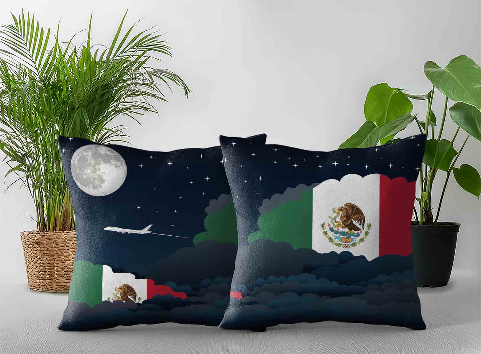 Mexico World Airplane Night Clouds Square & Rectangle Pillow Cases | Aviation Night Sky Decorative Throw Pillow Covers