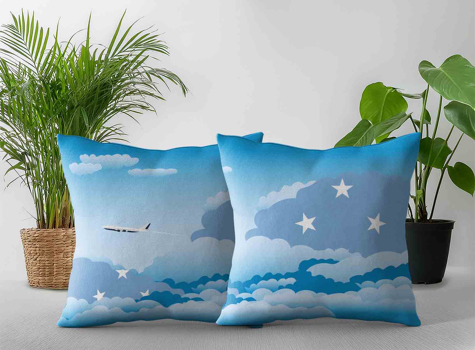 Micronesia Federated States World Airplane Day Clouds Square & Rectangle Pillow Cases | Aviation Sky Travel Decorative Throw Pillow Covers