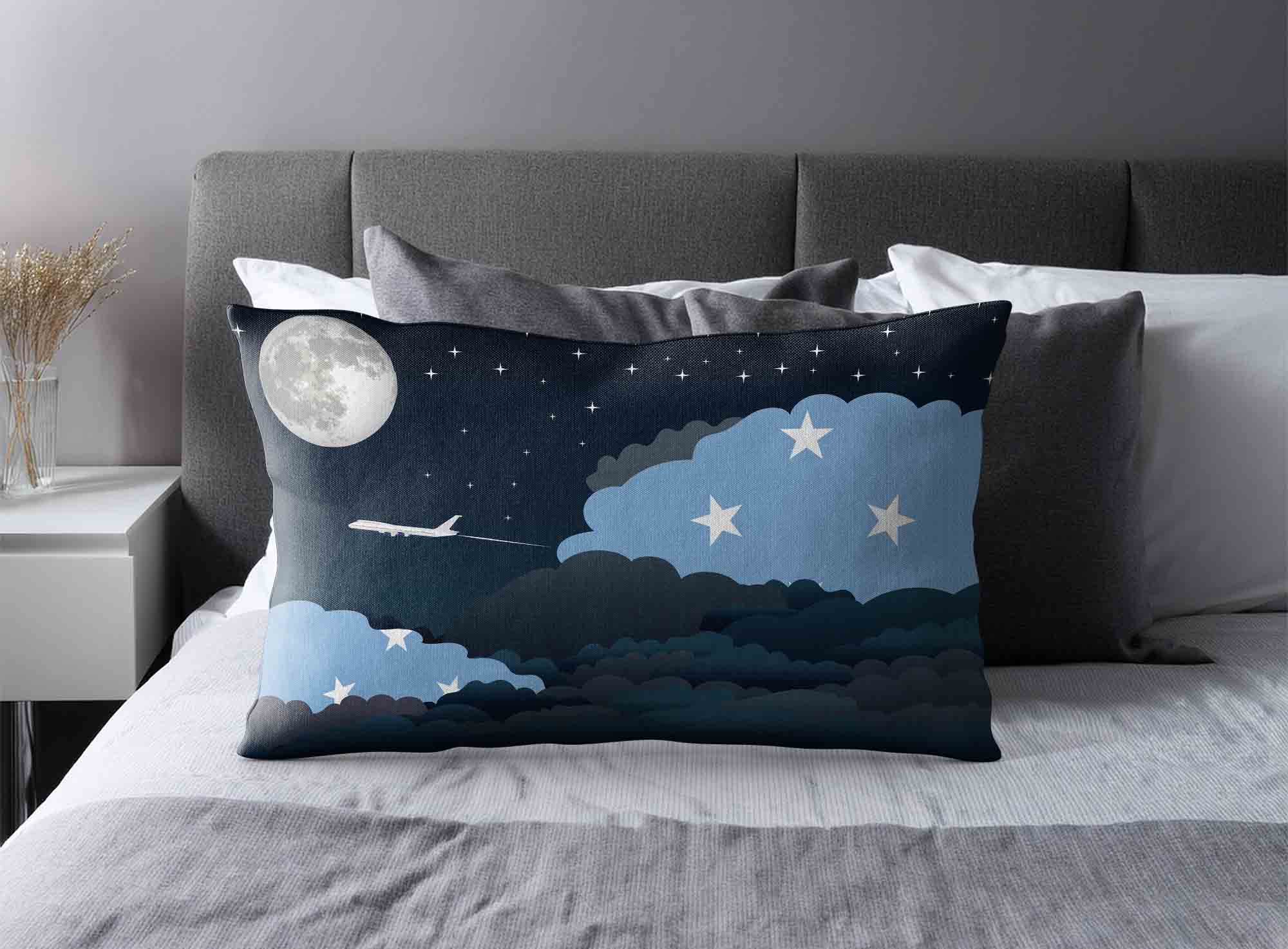Micronesia Federated States World Airplane Night Clouds Square & Rectangle Pillow Cases | Aviation Night Sky Decorative Throw Pillow Covers image 2