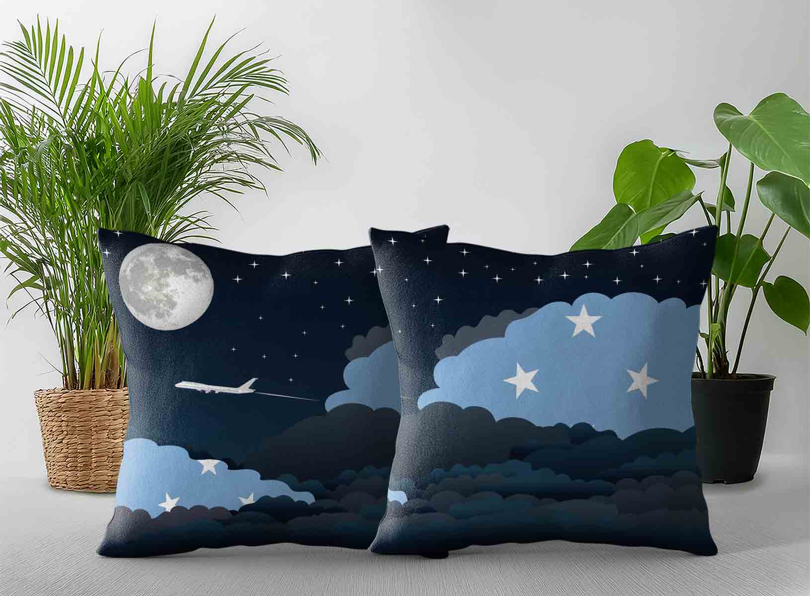Micronesia Federated States World Airplane Night Clouds Square & Rectangle Pillow Cases | Aviation Night Sky Decorative Throw Pillow Covers