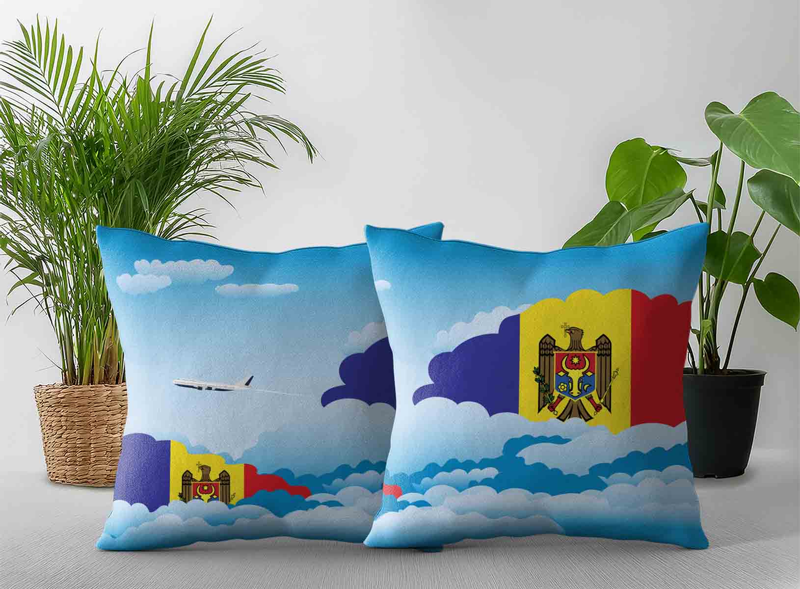 Moldova World Airplane Day Clouds Square & Rectangle Pillow Cases | Aviation Sky Travel Decorative Throw Pillow Covers